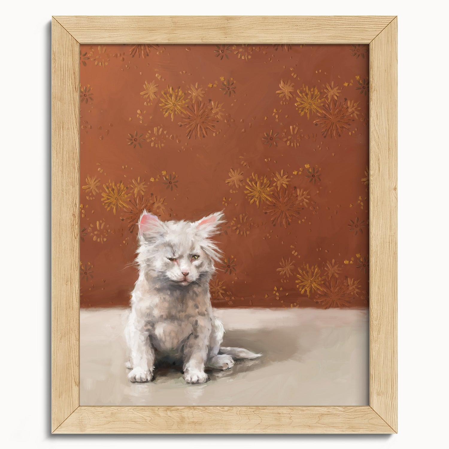 "One Eye Pete" by Catherine Hébert - One Eye Pete - White Kitten With One Eye Art Print - 8"x10" size