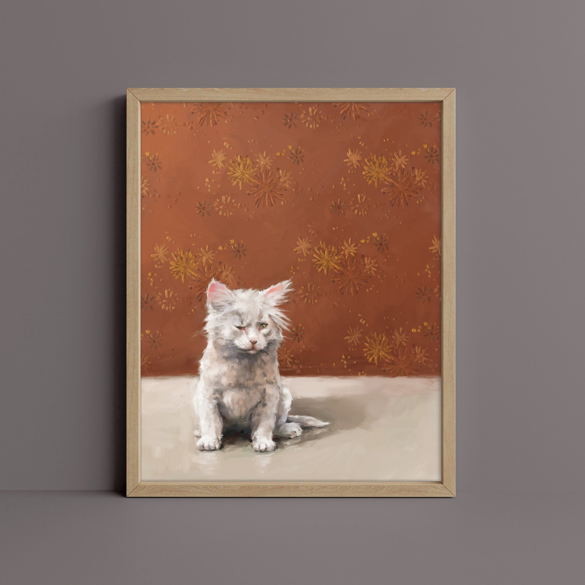 "One Eye Pete" by Catherine Hébert - One Eye Pete - White Kitten With One Eye Art Print