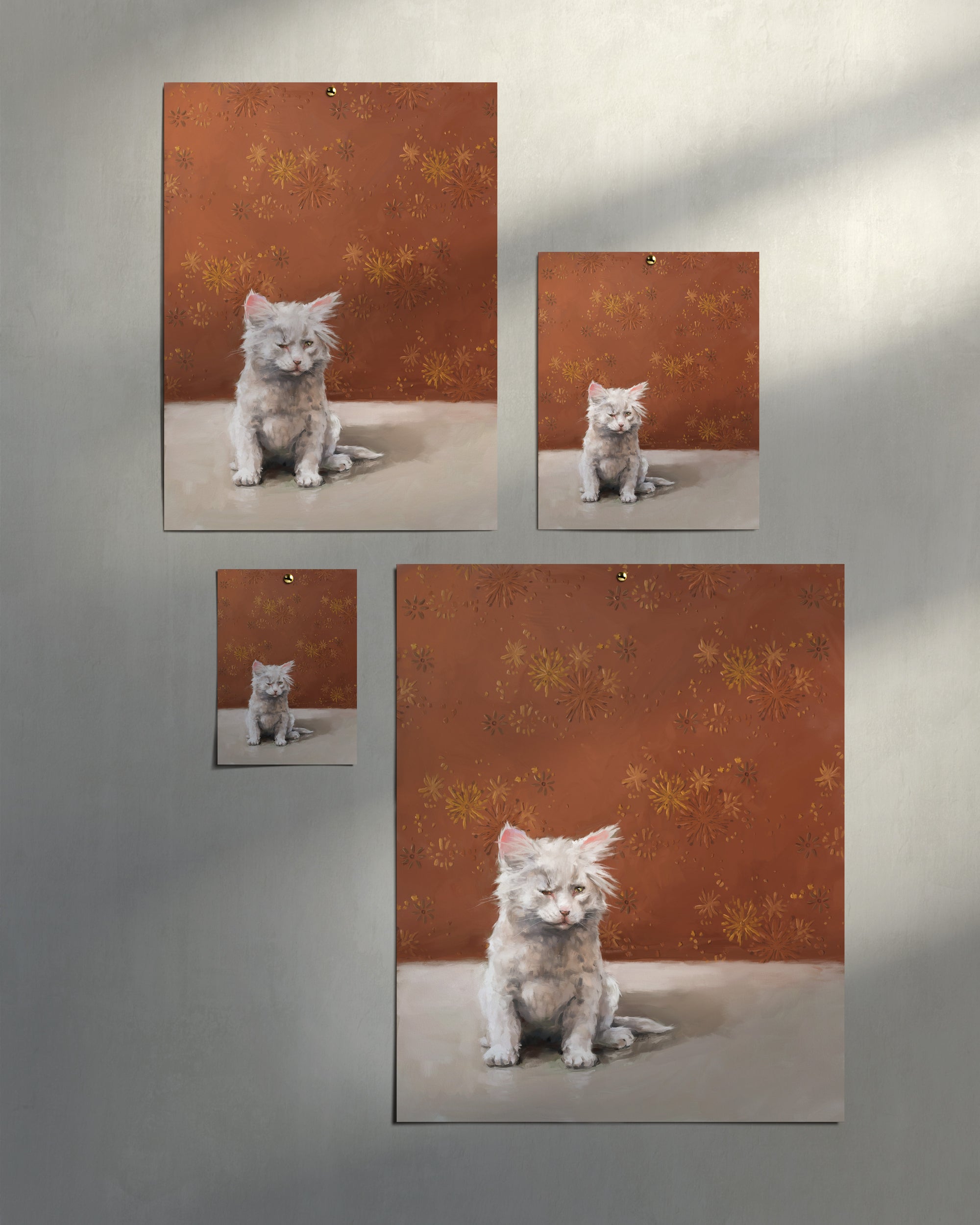 "One Eye Pete" by Catherine Hébert - One Eye Pete - White Kitten With One Eye Art Print