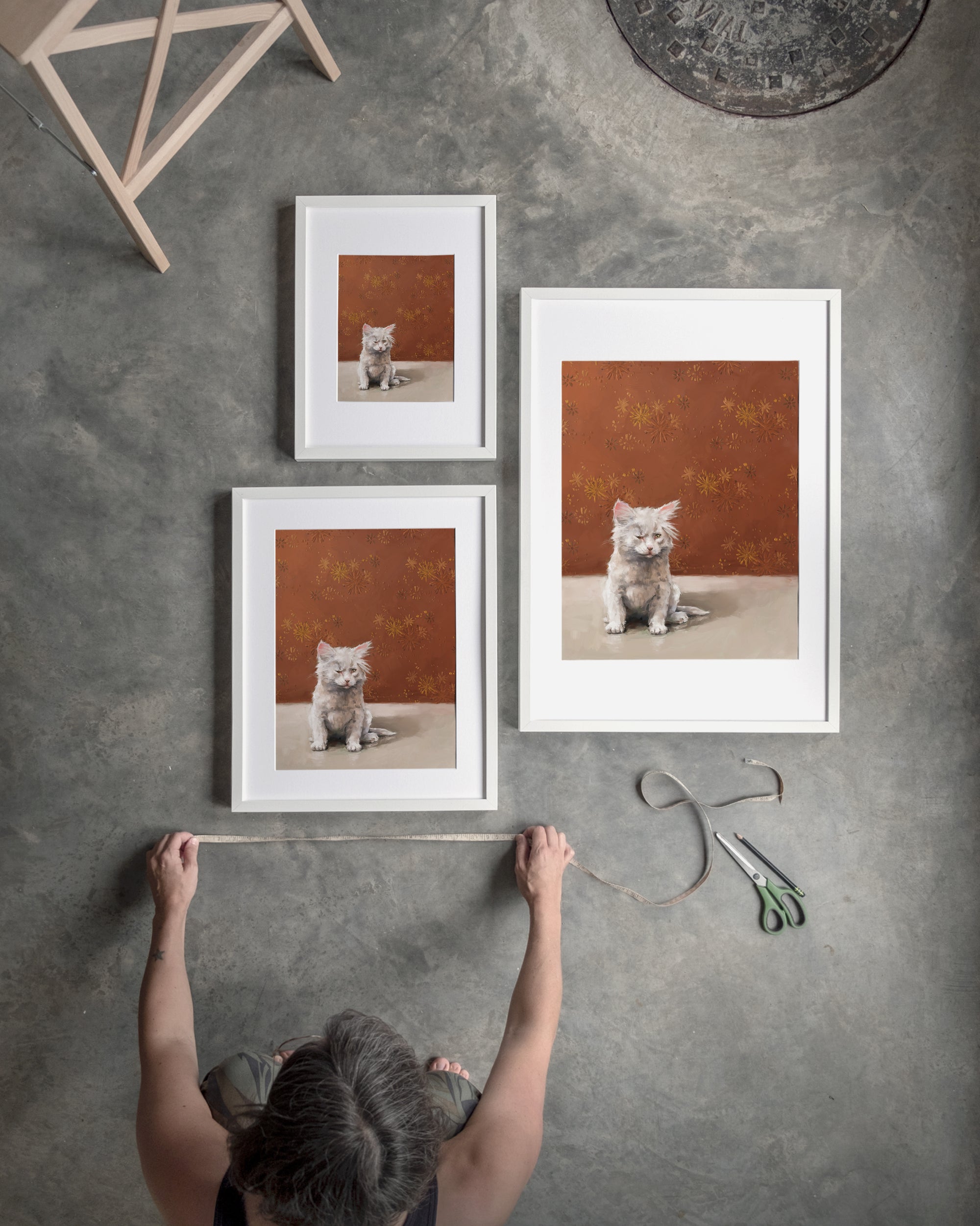 "One Eye Pete" by Catherine Hébert - One Eye Pete - White Kitten With One Eye Art Print