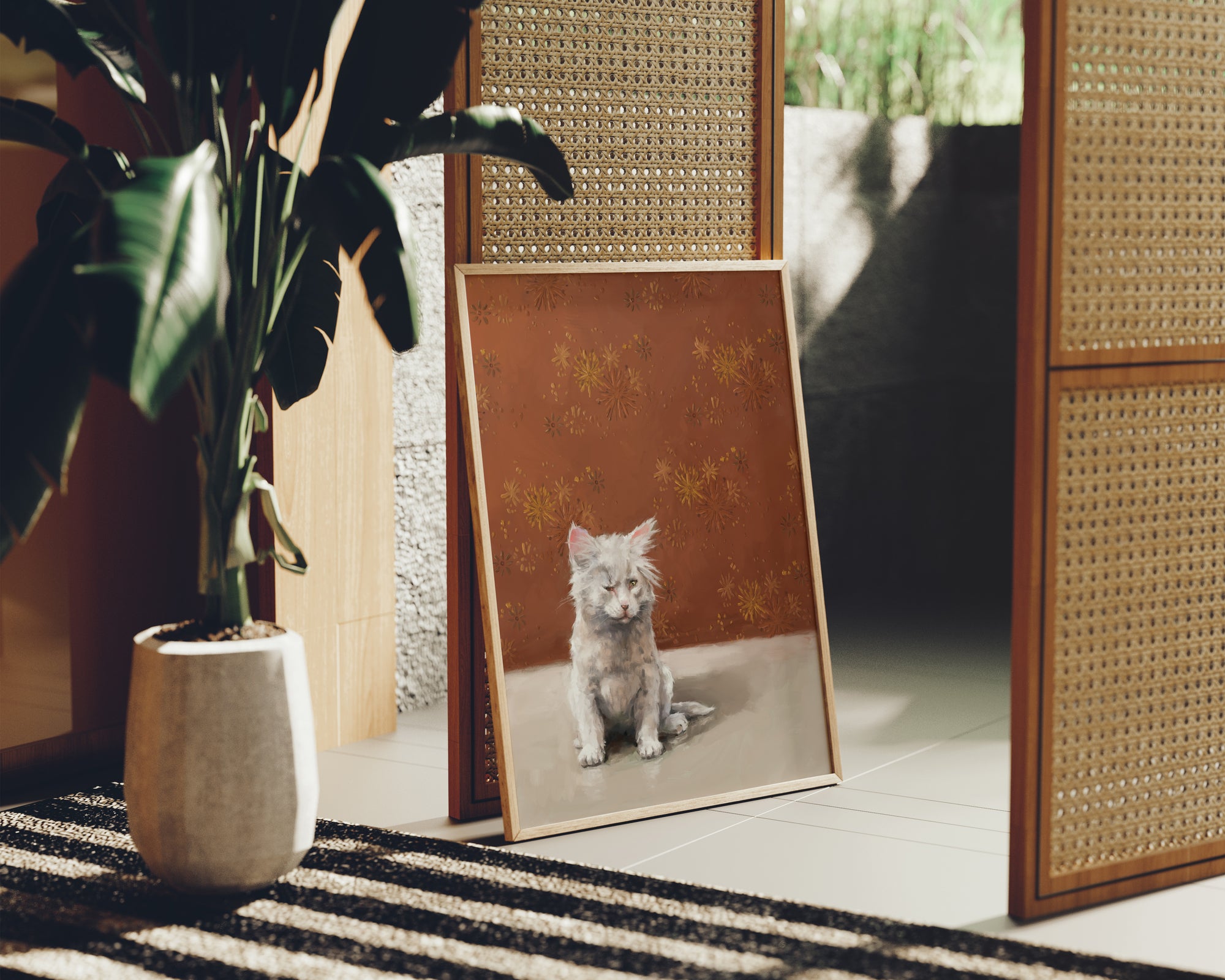 "One Eye Pete" by Catherine Hébert - One Eye Pete - White Kitten With One Eye Art Print