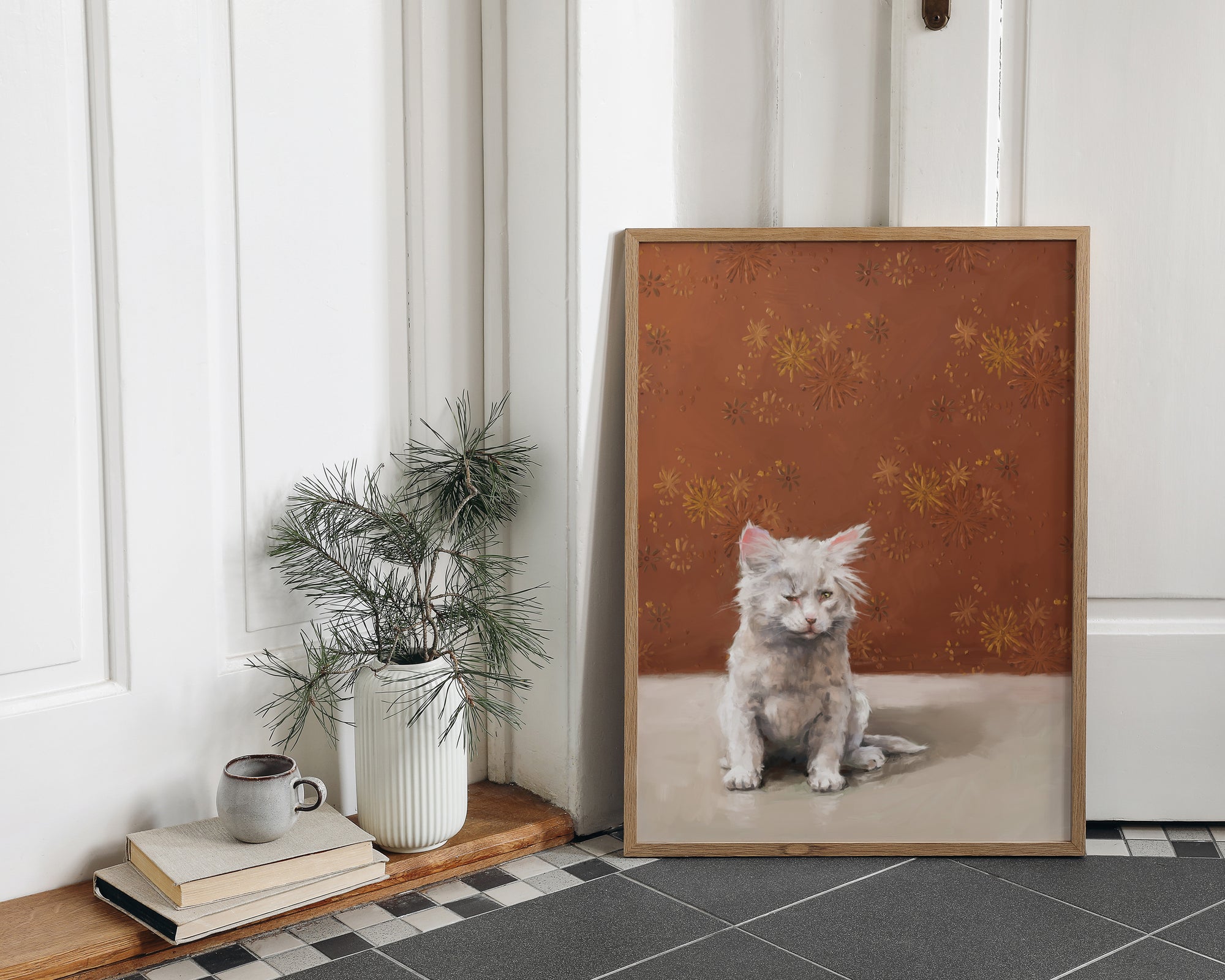 "One Eye Pete" by Catherine Hébert - One Eye Pete - White Kitten With One Eye Art Print