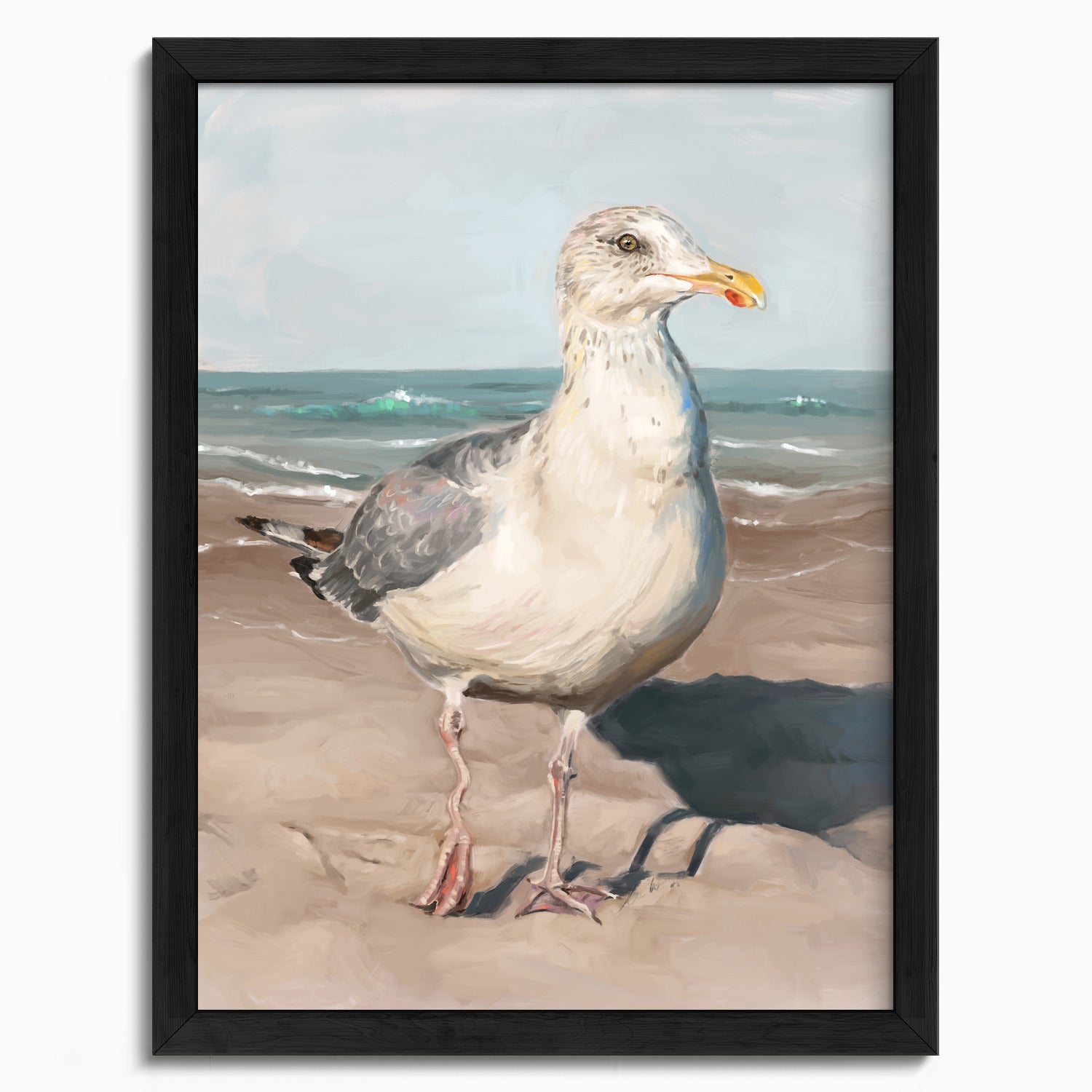 "Wobbly Leg Seagull" by Catherine Hébert - Seagull with Wobbly Leg Fine Art Print - 12"x16" size
