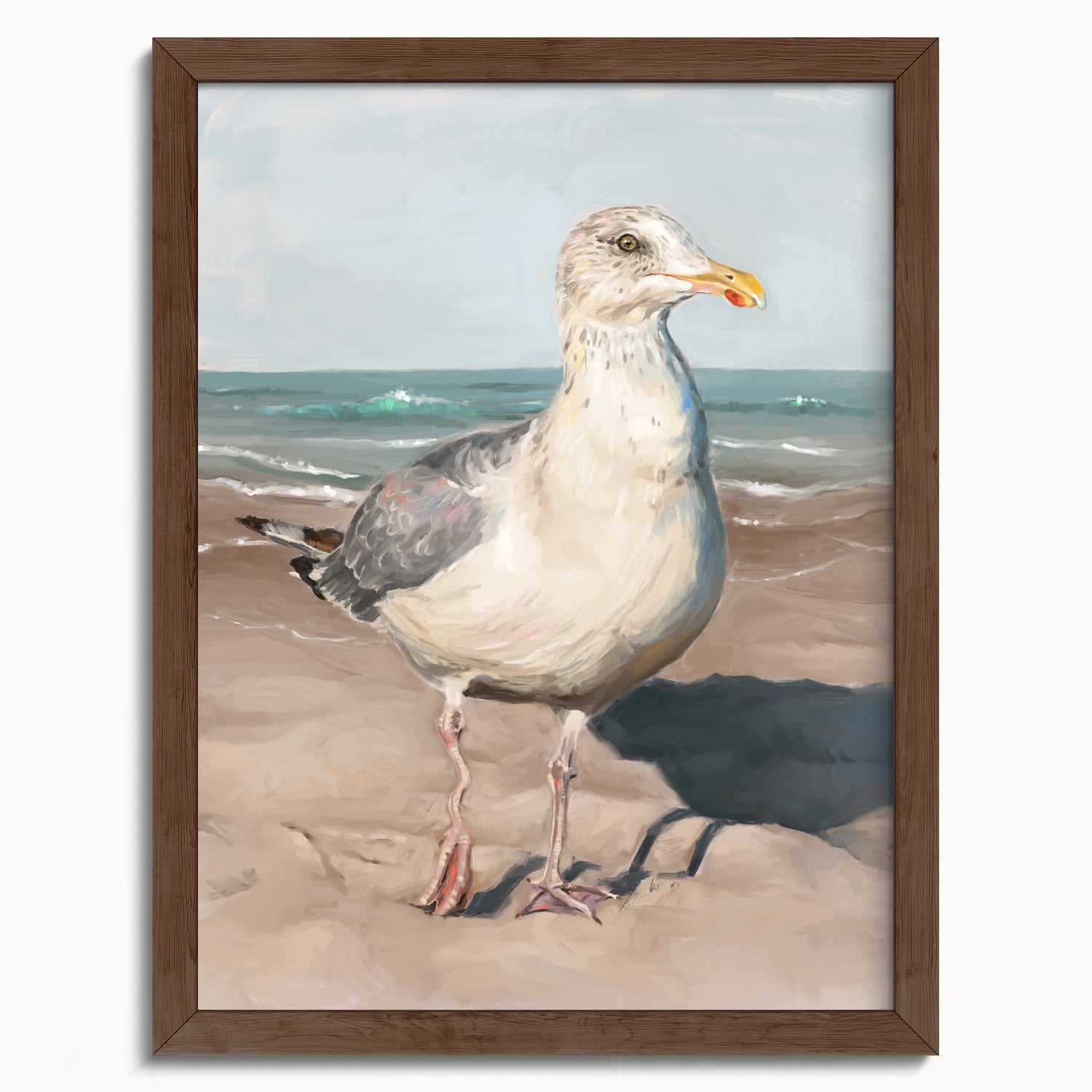 "Wobbly Leg Seagull" by Catherine Hébert - Seagull with Wobbly Leg Fine Art Print - 12"x16" size