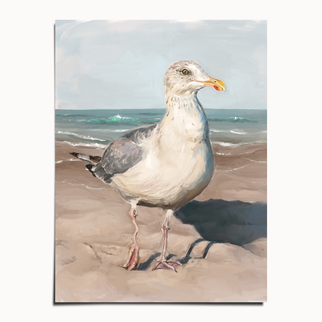 "Wobbly Leg Seagull" by Catherine Hébert - Seagull with Wobbly Leg Art Print - 12"x16" size