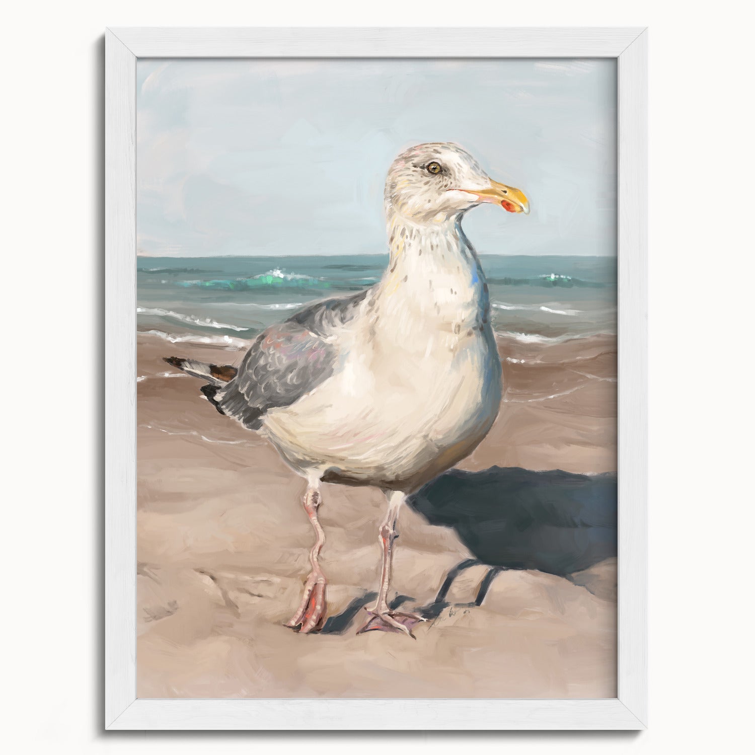 "Wobbly Leg Seagull" by Catherine Hébert - Seagull with Wobbly Leg Fine Art Print - 12"x16" size