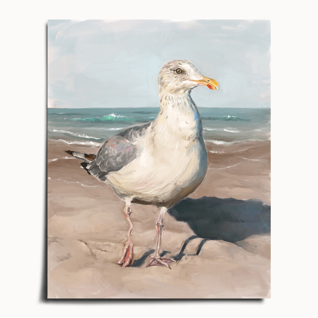 "Wobbly Leg Seagull" by Catherine Hébert - Seagull with Wobbly Leg Art Print - 16"x20" size