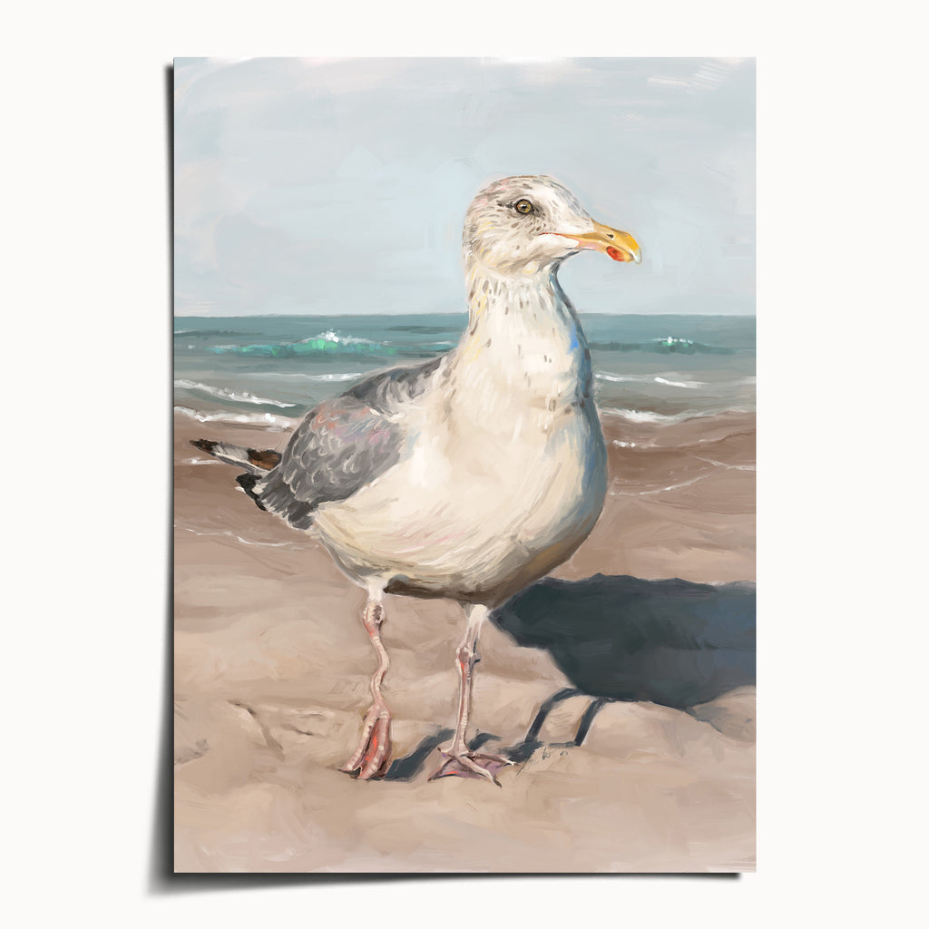 "Wobbly Leg Seagull" by Catherine Hébert - Seagull with Wobbly Leg Art Print - 5"x7" size