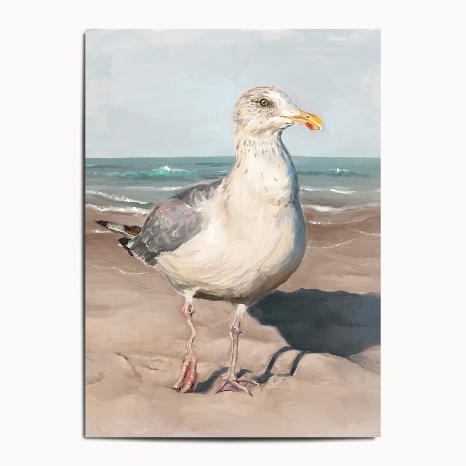"Wobbly Leg Seagull" by Catherine Hébert - Seagull with Wobbly Leg Fine Art Print - 13"x18" size