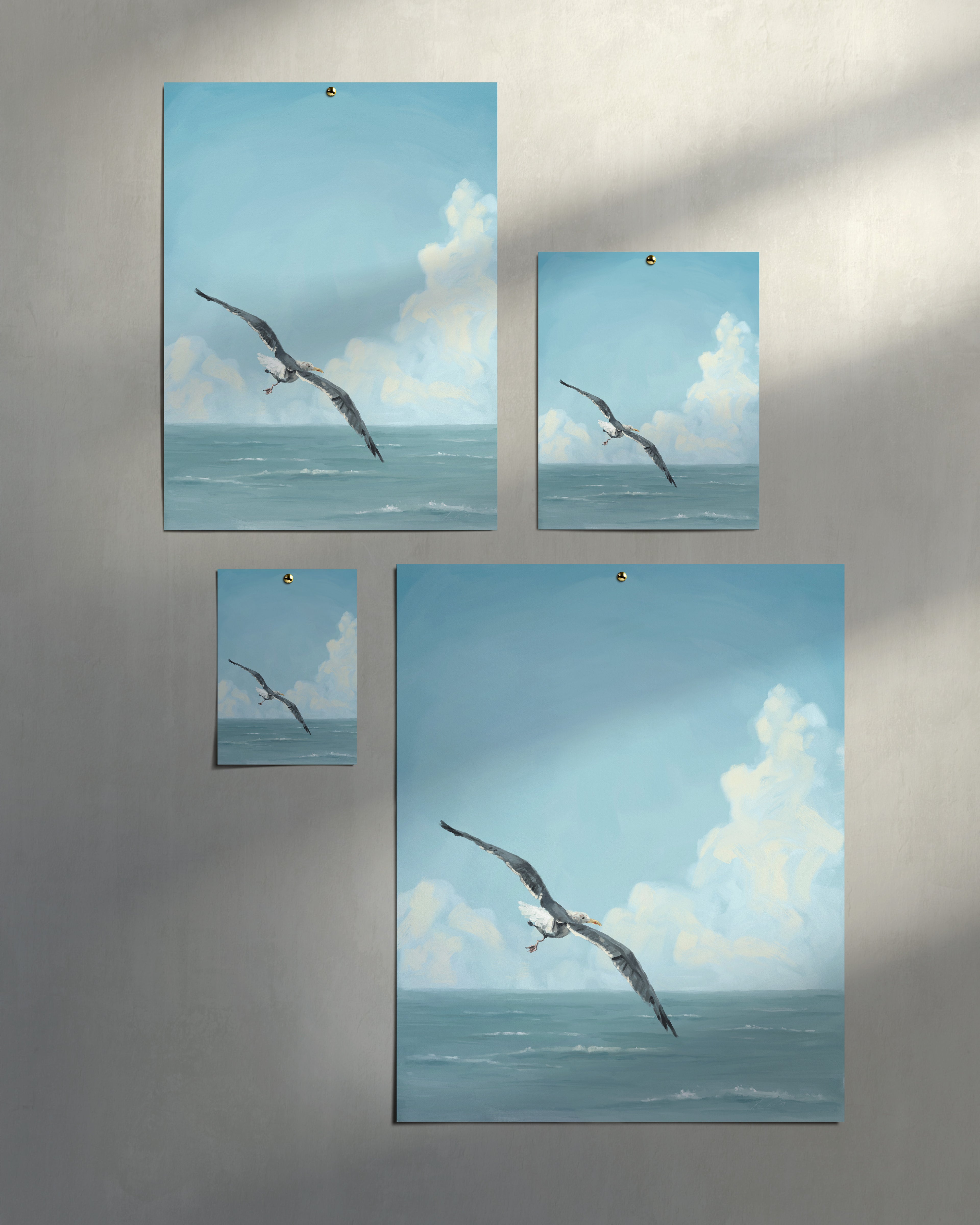 "Wobbly Seagull in Flight" by Catherine Hébert - Seagull In Flight Fine Art Print