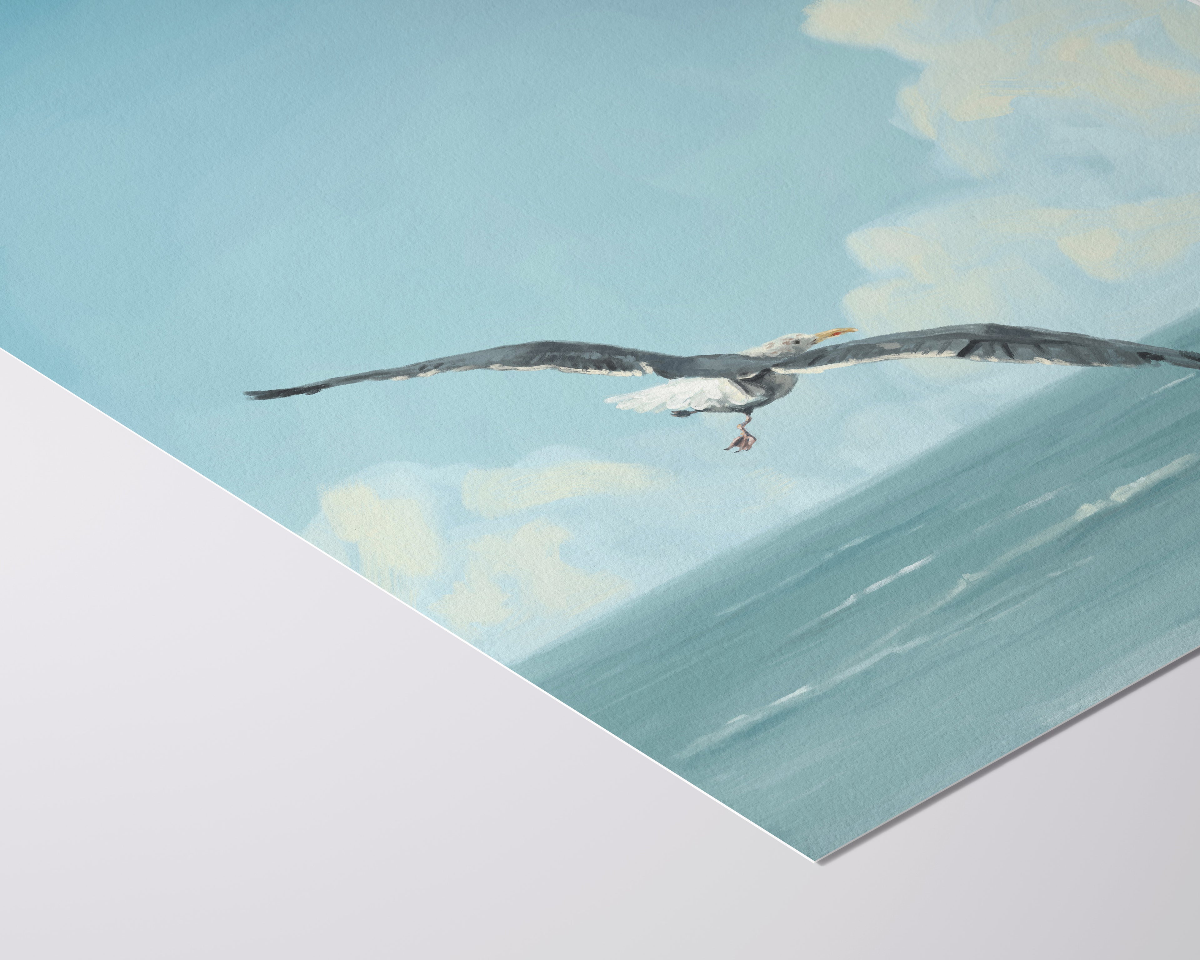 "Wobbly Seagull in Flight" by Catherine Hébert - Seagull In Flight Fine Art Print
