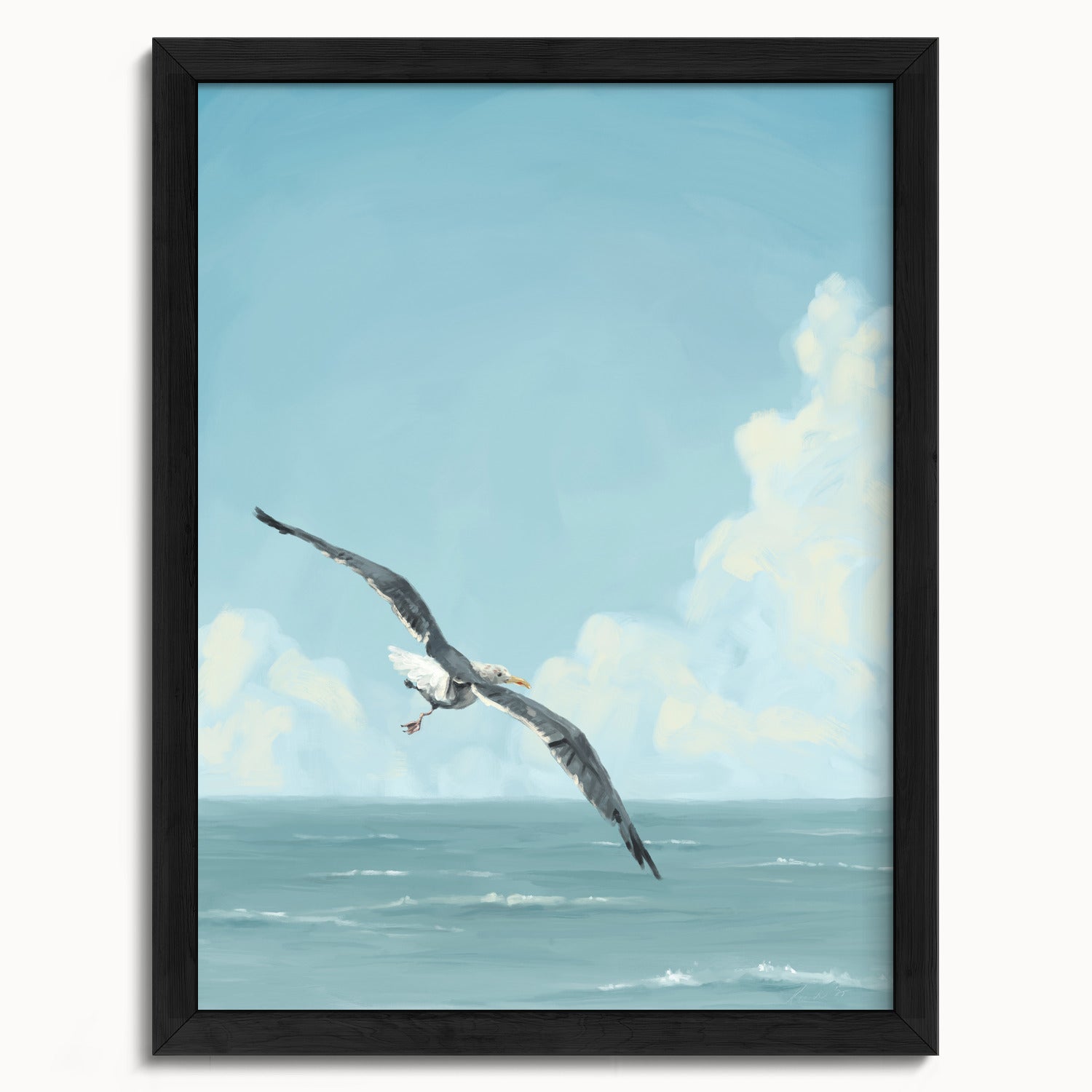 "Wobbly Seagull in Flight" by Catherine Hébert - Seagull In Flight Fine Art Print - 12"x16" size