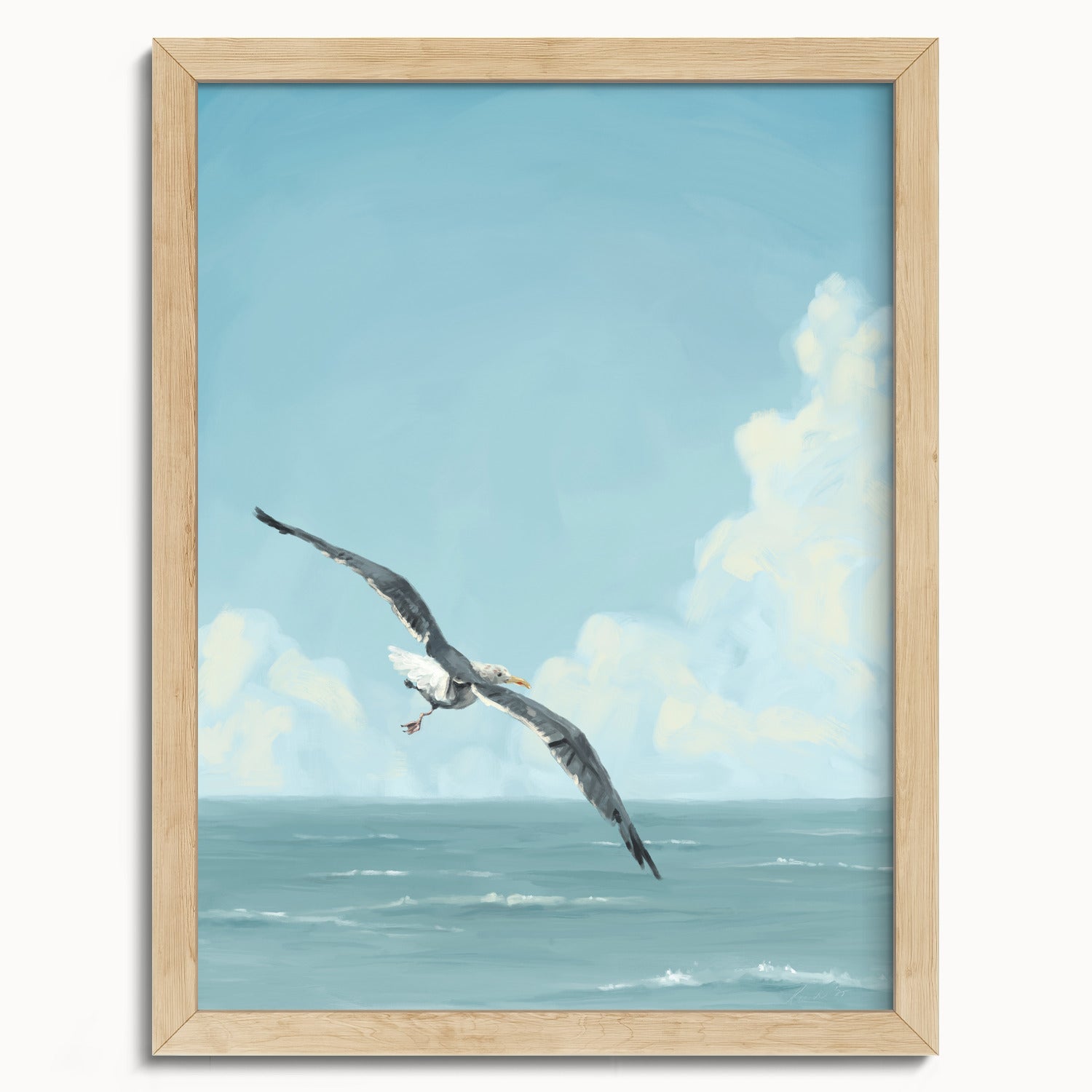 "Wobbly Seagull in Flight" by Catherine Hébert - Seagull In Flight Fine Art Print - 12"x16" size