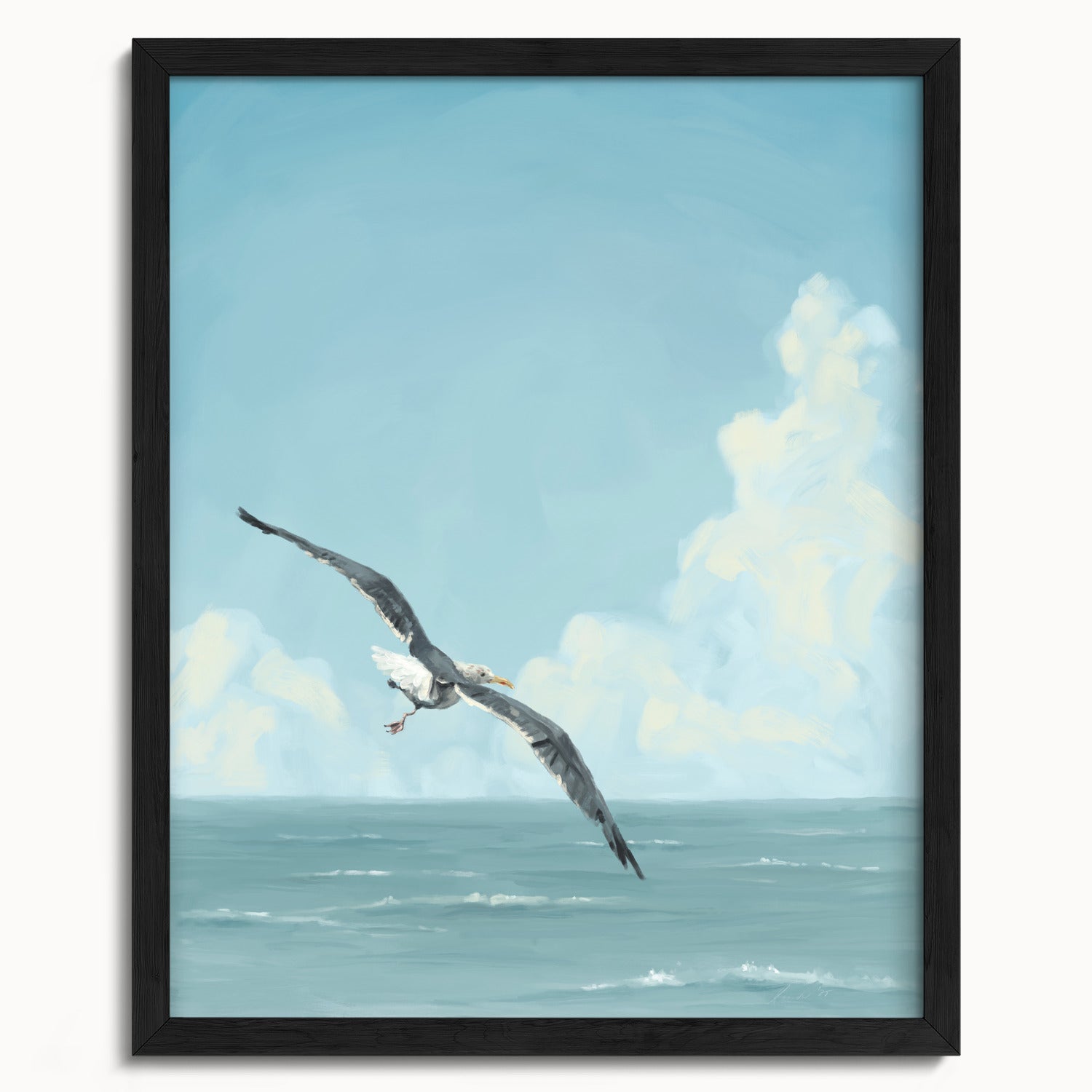 "Wobbly Seagull in Flight" by Catherine Hébert - Seagull In Flight Fine Art Print - 16"x20" size