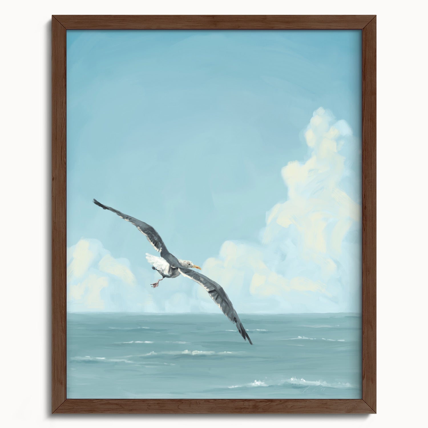 "Wobbly Seagull in Flight" by Catherine Hébert - Seagull In Flight Fine Art Print - 16"x20" size