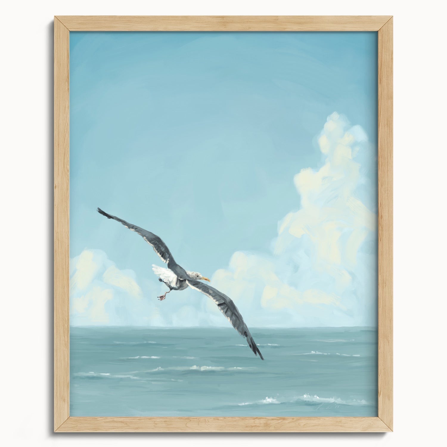 "Wobbly Seagull in Flight" by Catherine Hébert - Seagull In Flight Fine Art Print - 16"x20" size