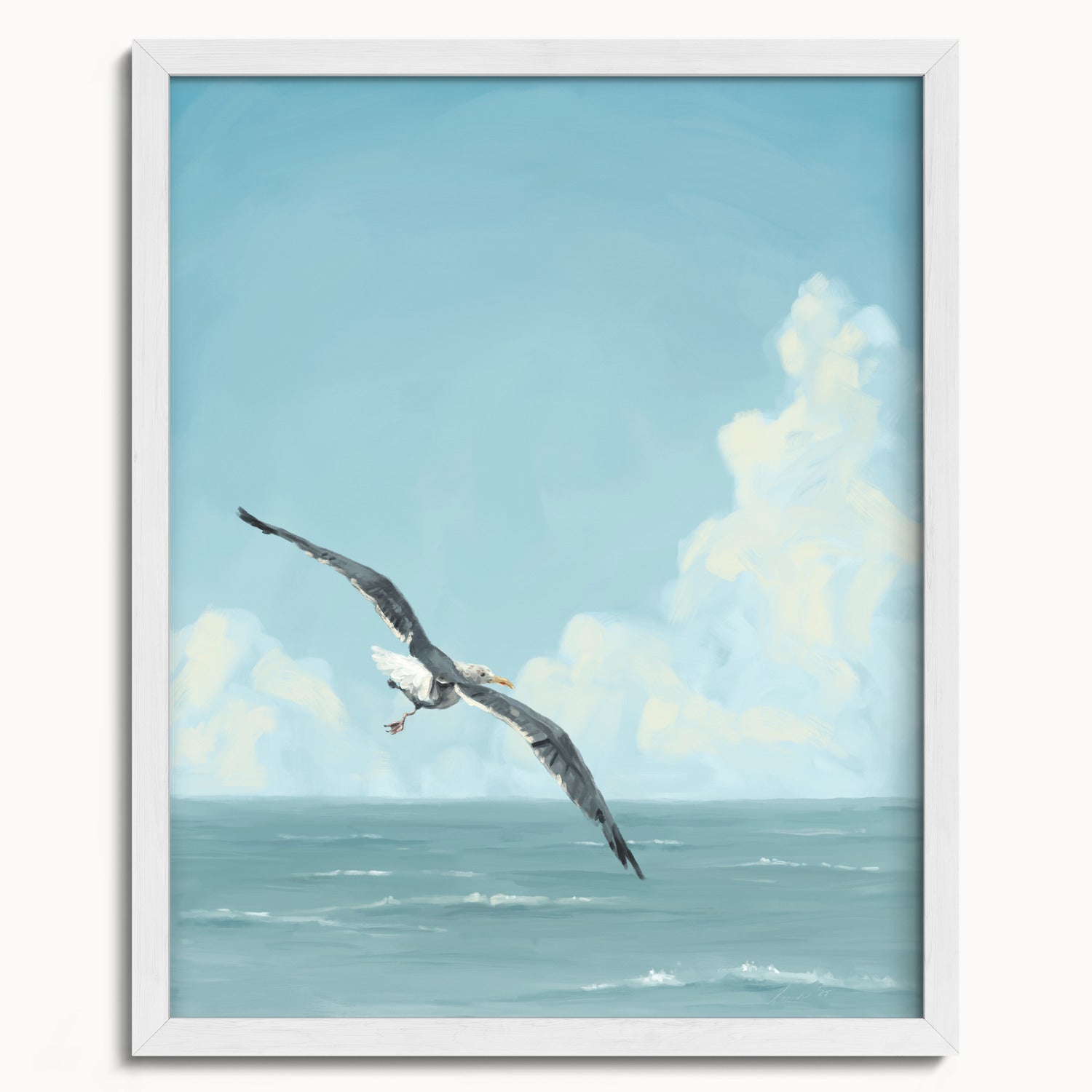 "Wobbly Seagull in Flight" by Catherine Hébert - Seagull In Flight Fine Art Print - 16"x20" size