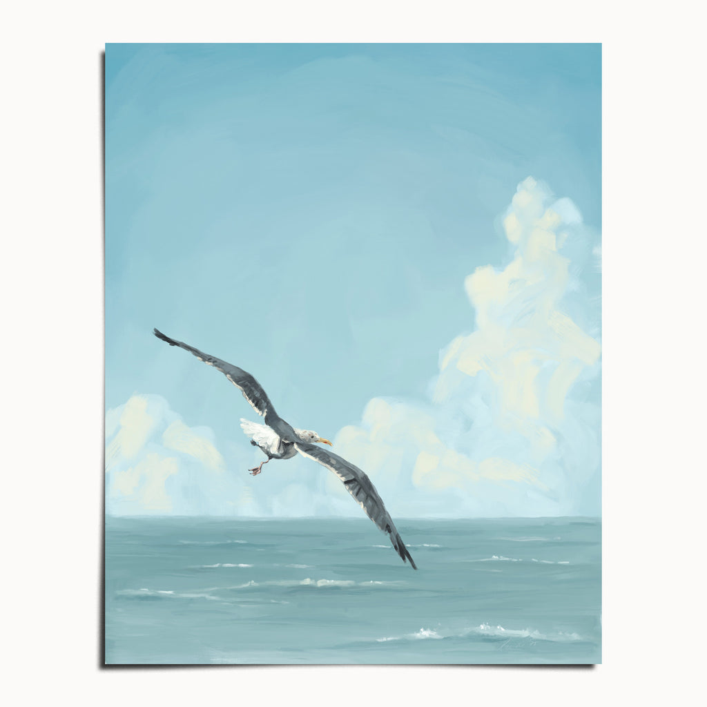 "Wobbly Seagull in Flight" by Catherine Hébert - Seagull in Flight Art Print - 8"x10" size