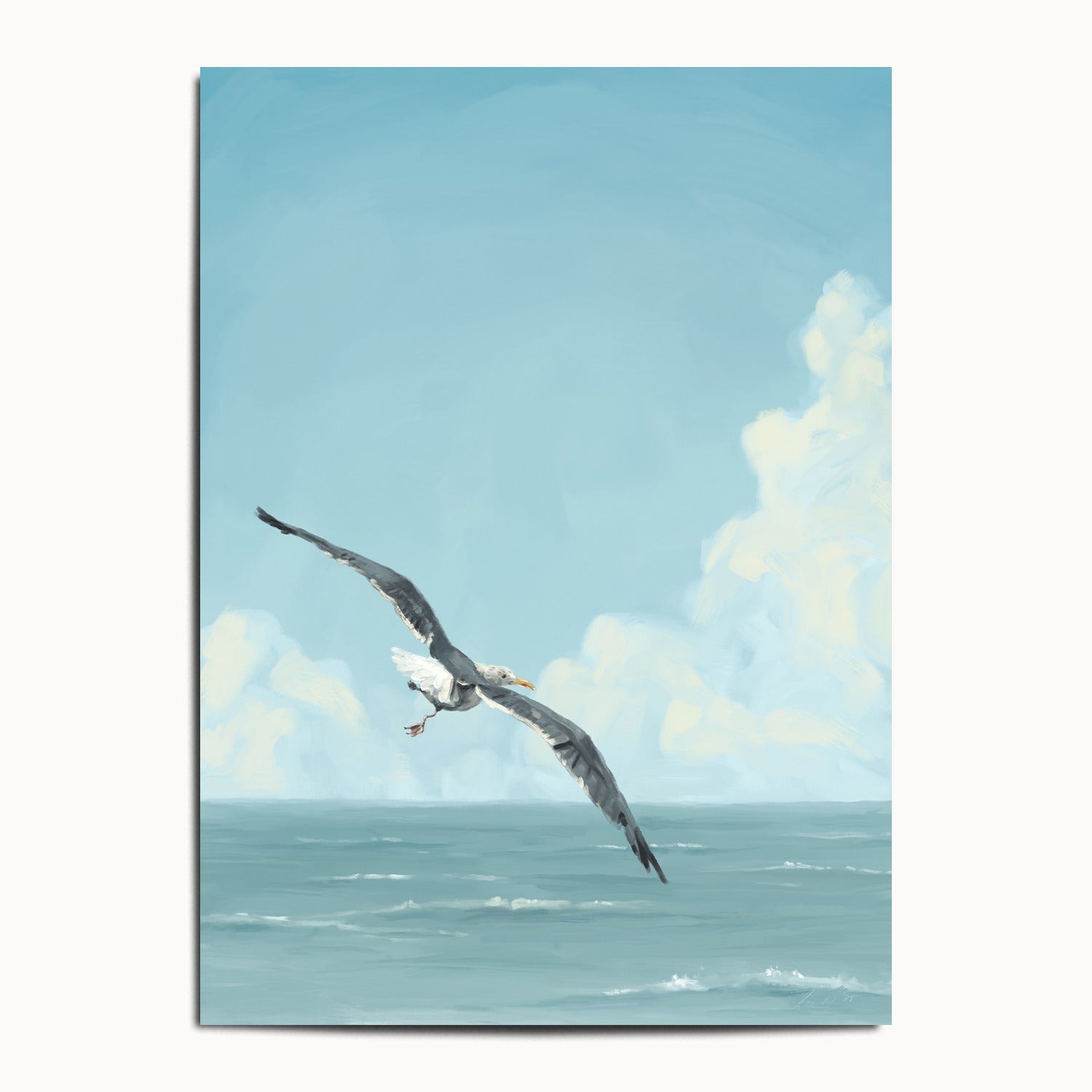 "Wobbly Seagull in Flight" by Catherine Hébert - Seagull In Flight Fine Art Print - 13"x18" size