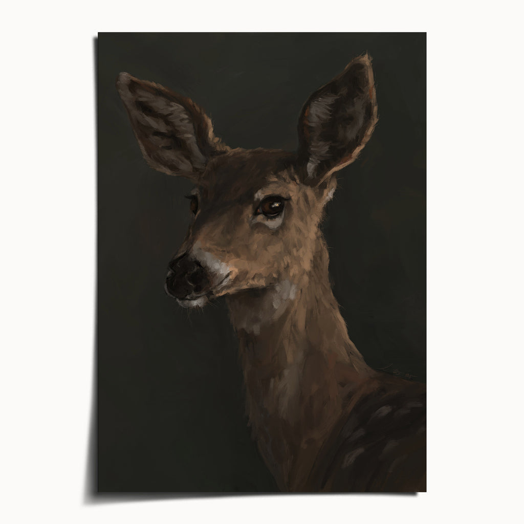 "The Deer" by Catherine Hébert - White Tailed Deer Art Print - 5"x7" size