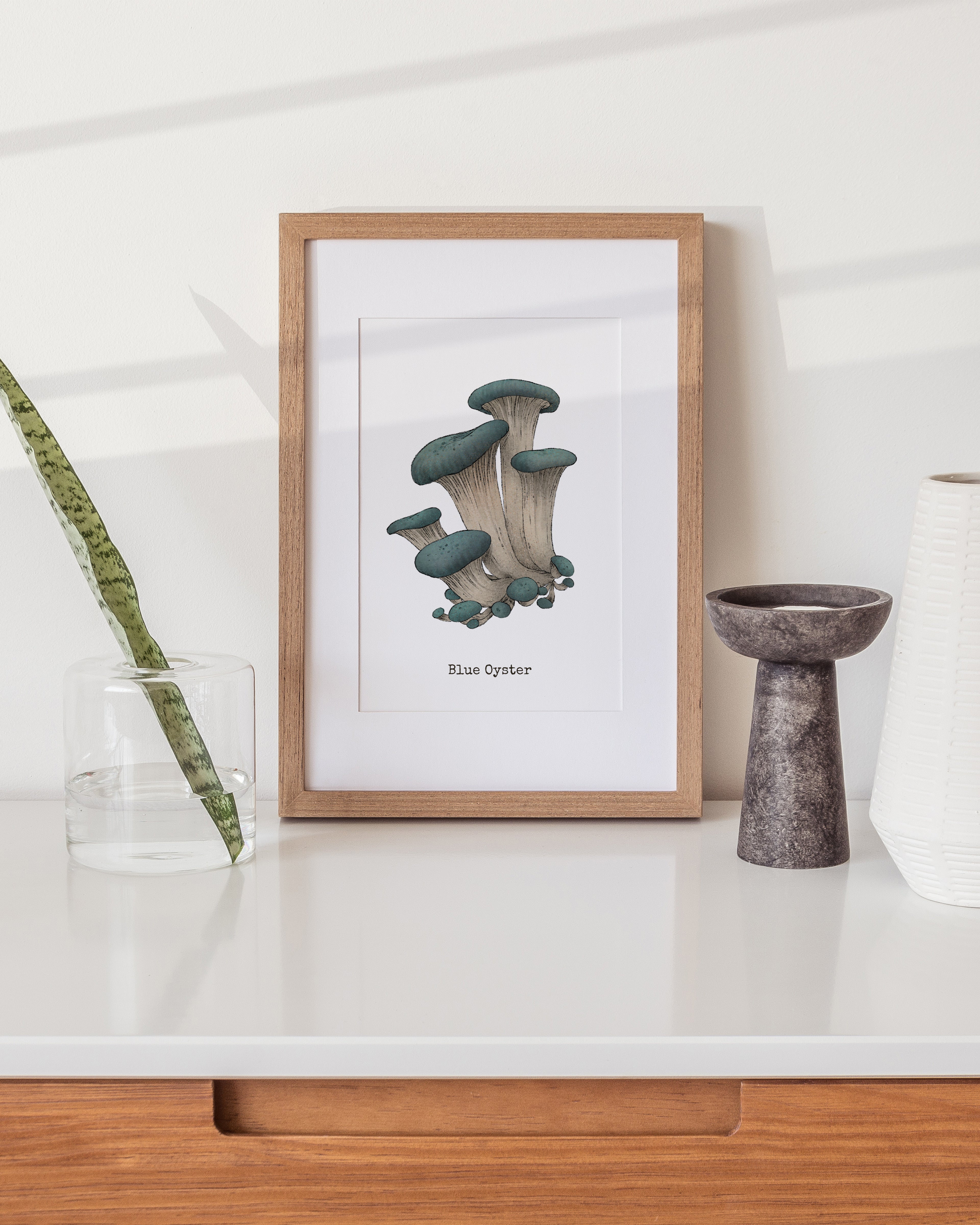 "Blue Oyster Mushroom" by Catherine Hébert - Blue Oyster Mushroom  - Botanical Art Print – Floral, Nature Wall Art – Living Room, Kitchen Decor