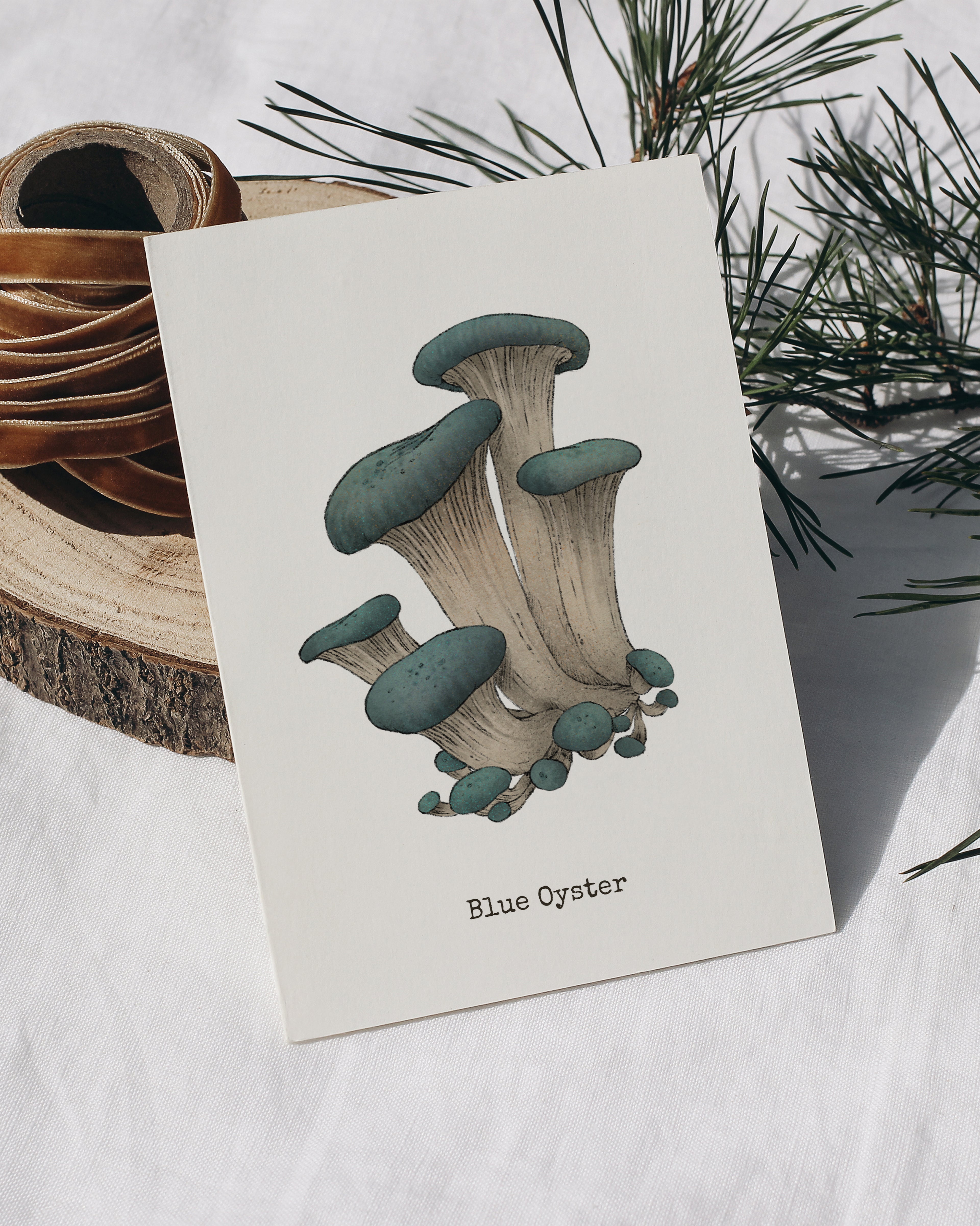 "Blue Oyster Mushroom" by Catherine Hébert - Blue Oyster Mushroom  - Botanical Art Print – Floral, Nature Wall Art – Living Room, Kitchen Decor