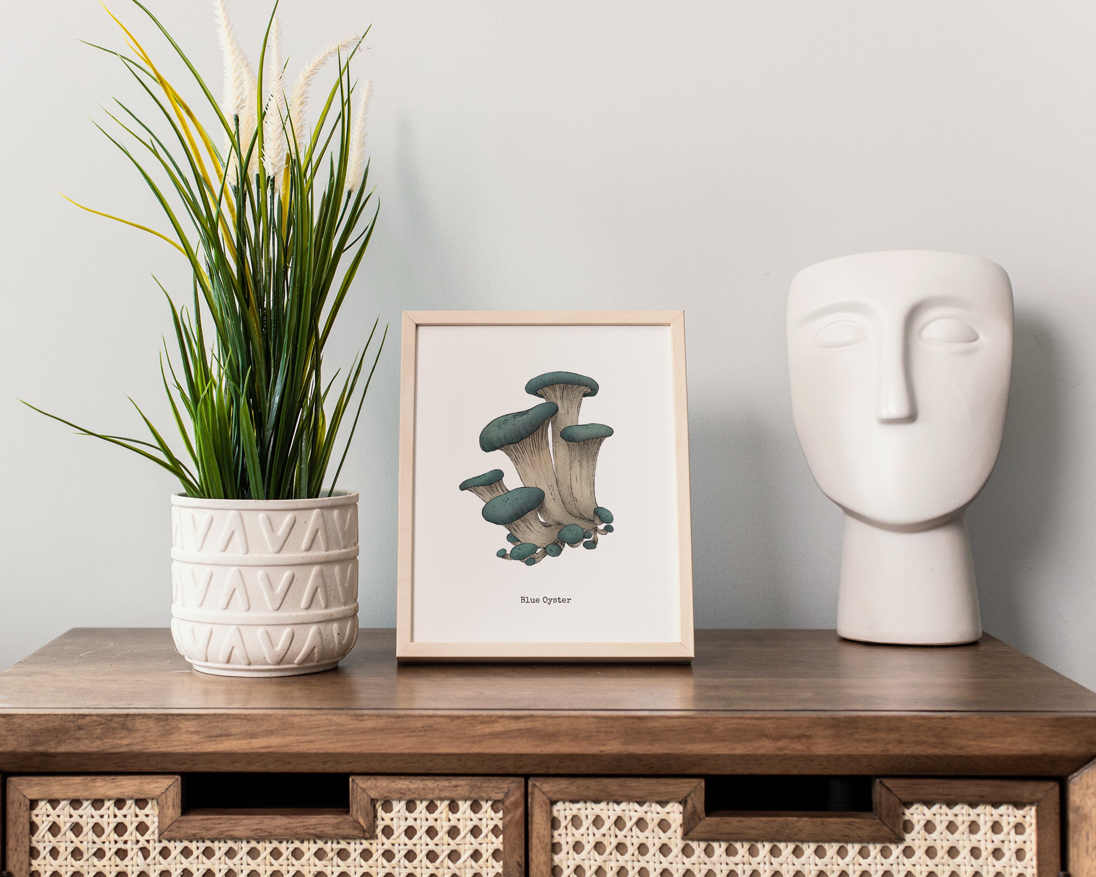 "Blue Oyster Mushroom" by Catherine Hébert - Blue Oyster Mushroom  - Botanical Art Print – Floral, Nature Wall Art – Living Room, Kitchen Decor