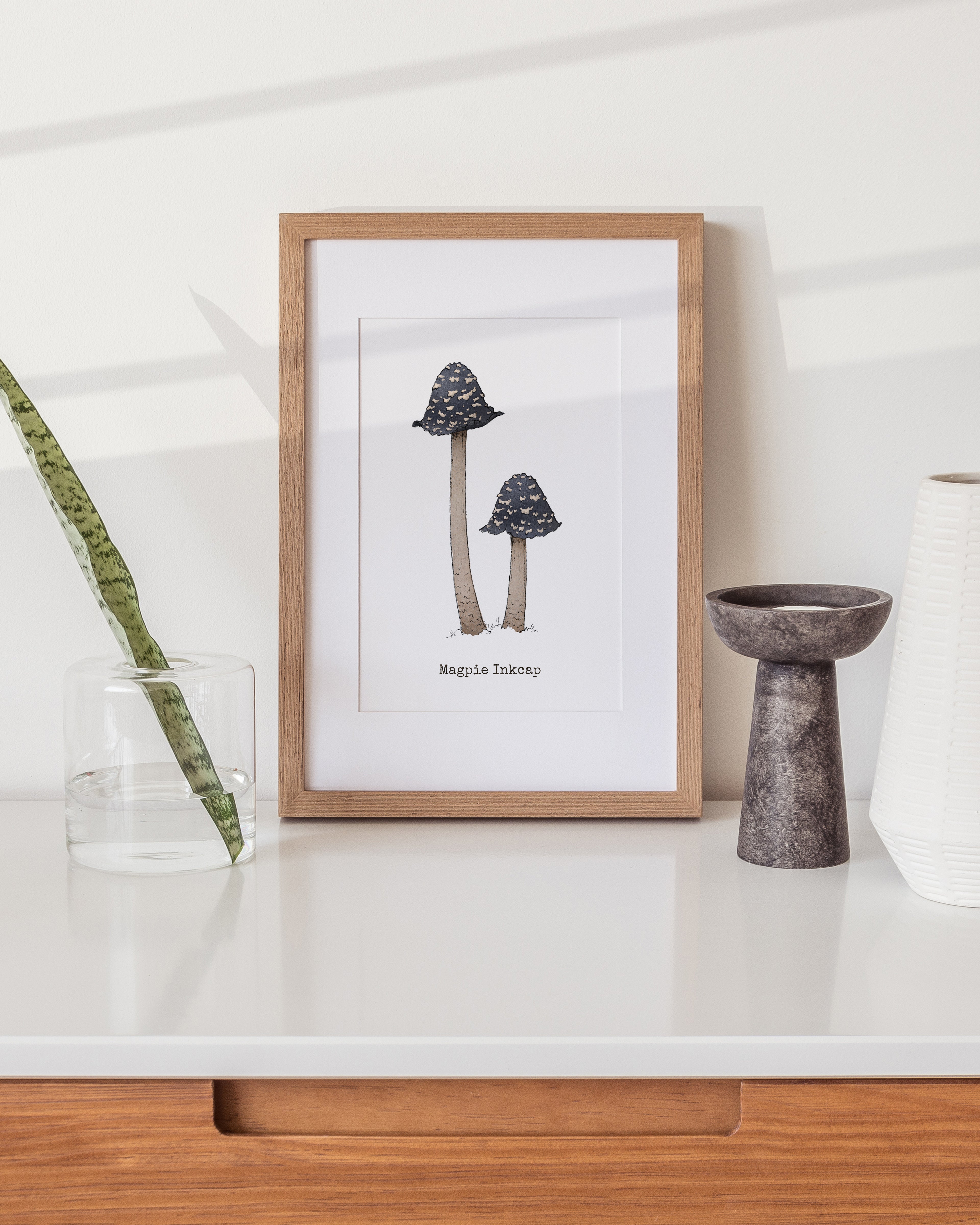 "Magpie Inkcap" by Catherine Hébert - Magpie Inkcap Mushroom - Botanical Art Print – Floral, Nature Wall Art – Living Room, Kitchen Decor