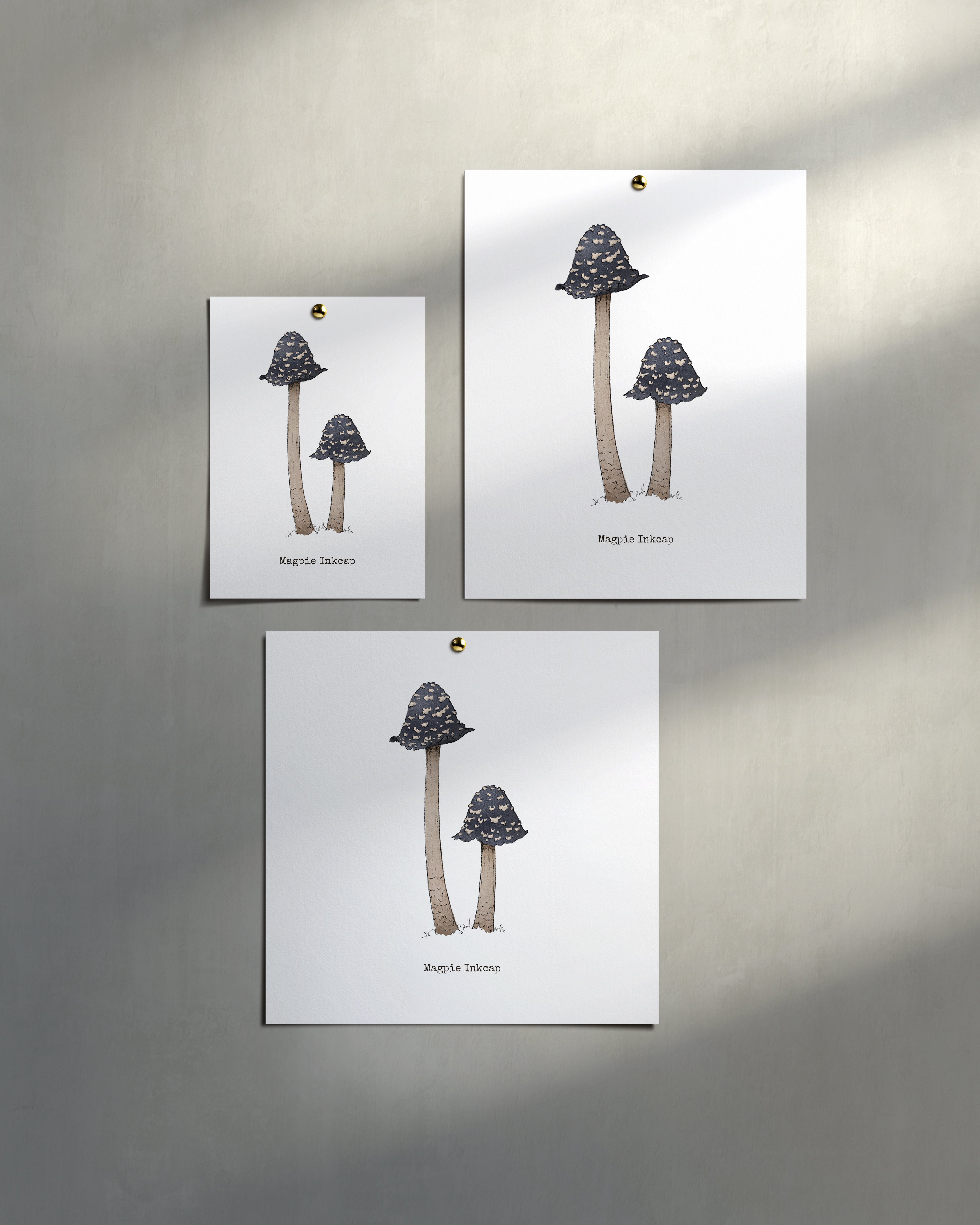 "Magpie Inkcap" by Catherine Hébert - Magpie Inkcap Mushroom - Botanical Art Print – Floral, Nature Wall Art – Living Room, Kitchen Decor