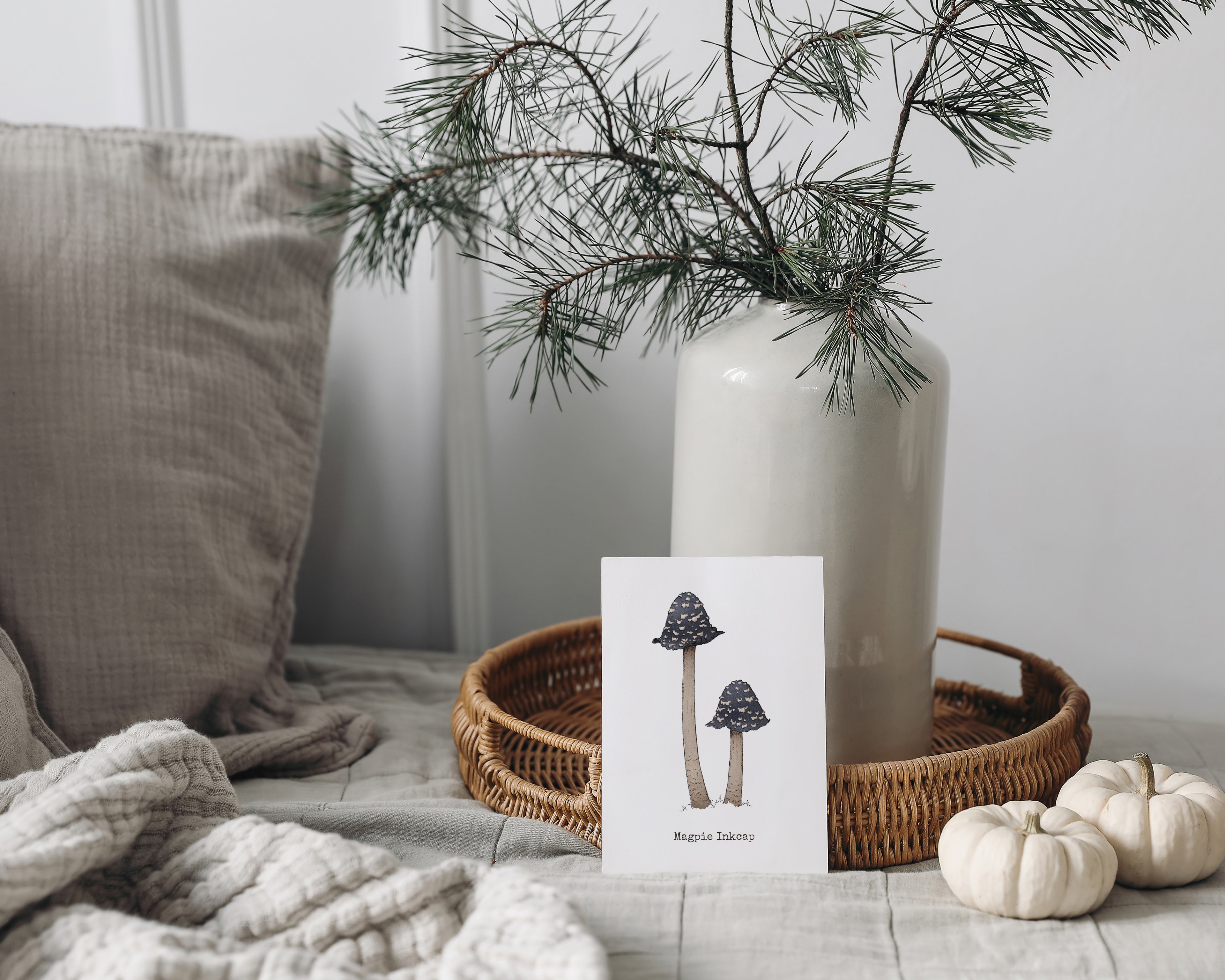 "Magpie Inkcap" by Catherine Hébert - Magpie Inkcap Mushroom - Botanical Art Print – Floral, Nature Wall Art – Living Room, Kitchen Decor