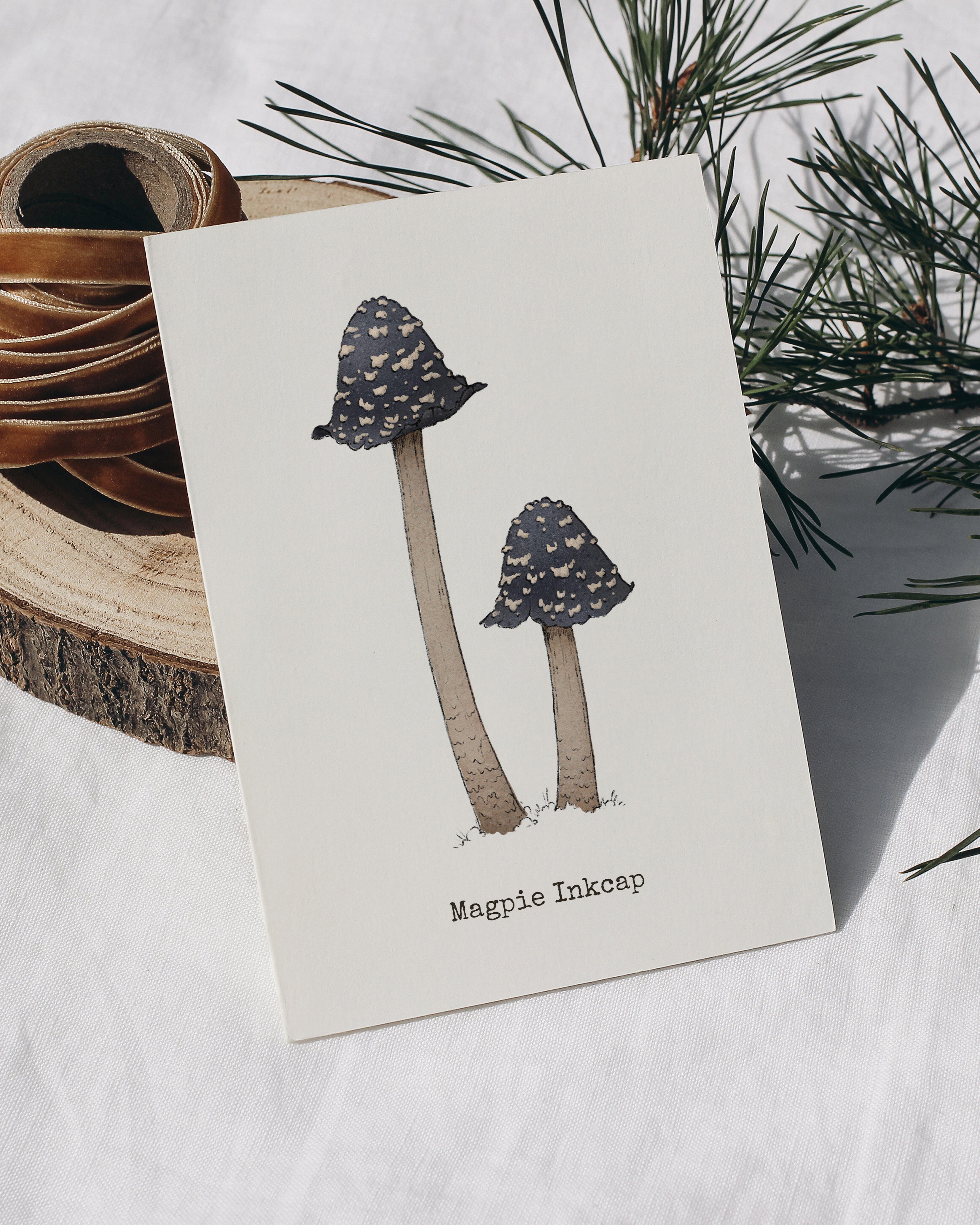 "Magpie Inkcap" by Catherine Hébert - Magpie Inkcap Mushroom - Botanical Art Print – Floral, Nature Wall Art – Living Room, Kitchen Decor