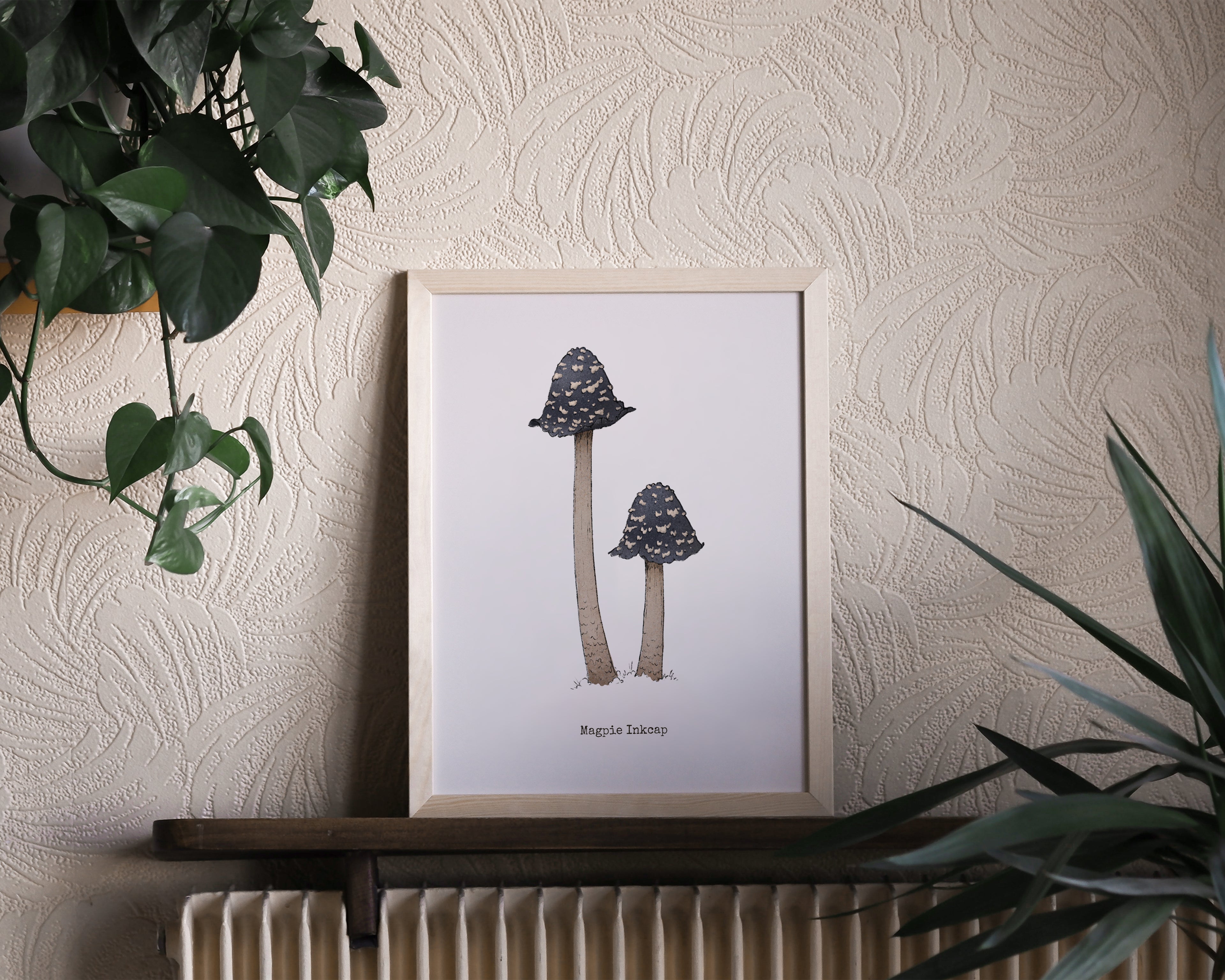 "Magpie Inkcap" by Catherine Hébert - Magpie Inkcap Mushroom - Botanical Art Print – Floral, Nature Wall Art – Living Room, Kitchen Decor