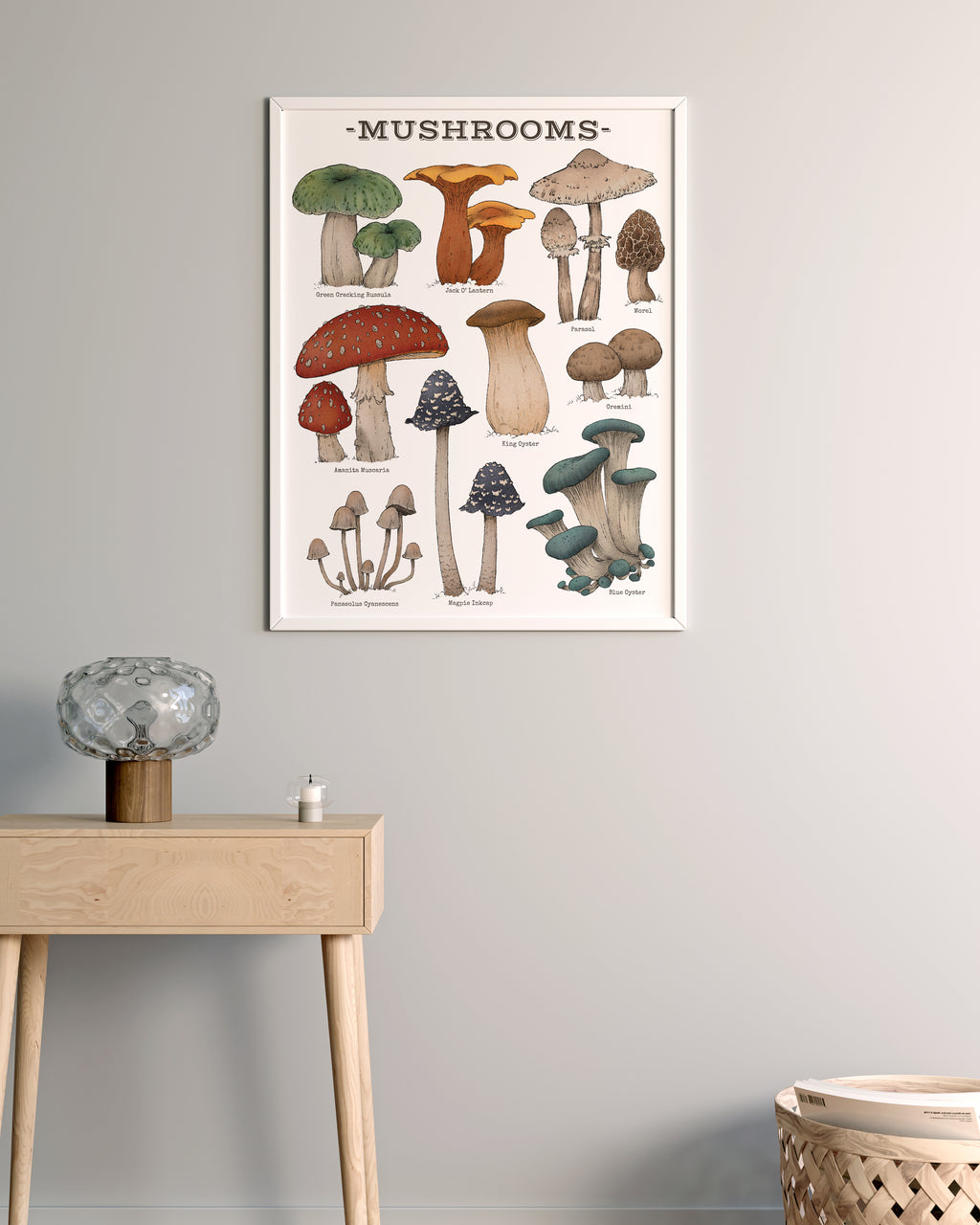 "Woodland Mushrooms - White Edition" by Catherine Hébert - Woodland Mushroom Chart - Botanical Art Print