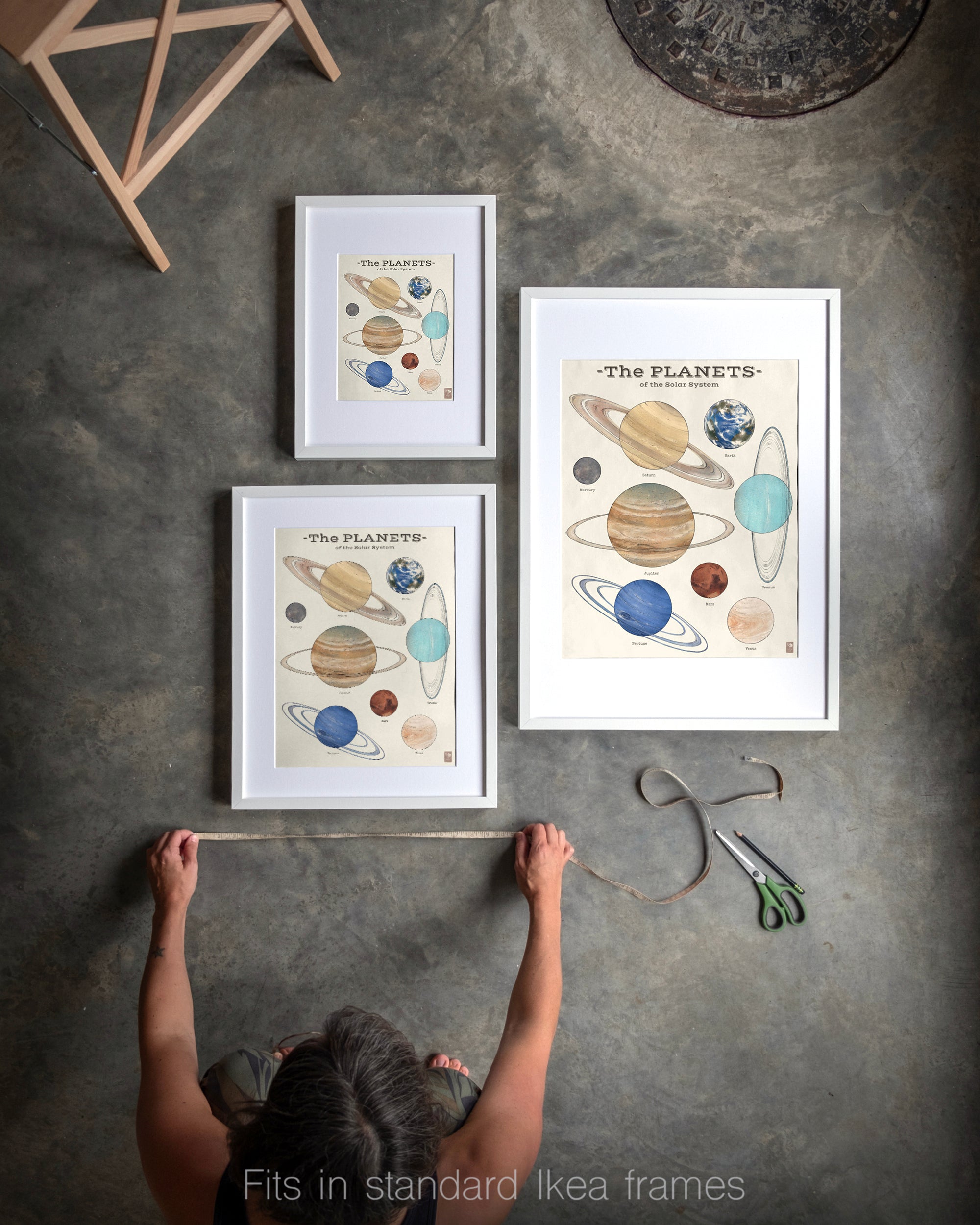 "The Planets" by Catherine Hébert - Solar System Planet Chart Fine Art Print – Living Room, Kids Room Decor – Gift for Boy or Girl