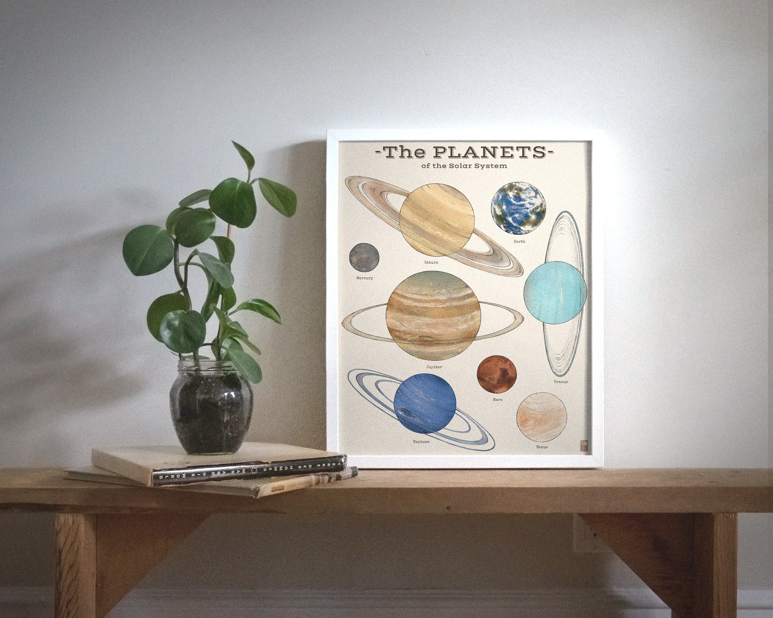 "The Planets" by Catherine Hébert - Solar System Planet Chart Fine Art Print – Living Room, Kids Room Decor – Gift for Boy or Girl