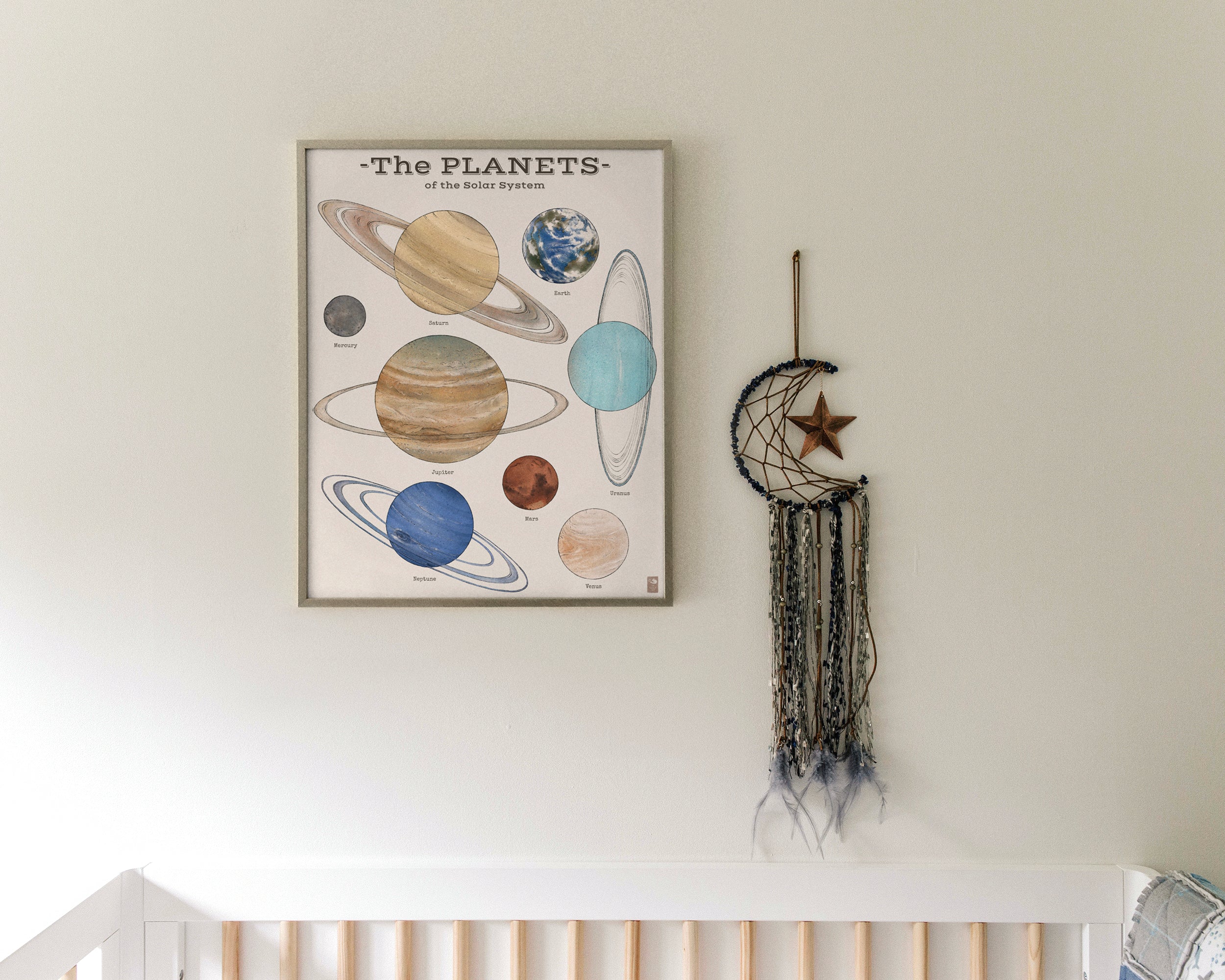"The Planets" by Catherine Hébert - Solar System Planet Chart Fine Art Print – Living Room, Kids Room Decor – Gift for Boy or Girl