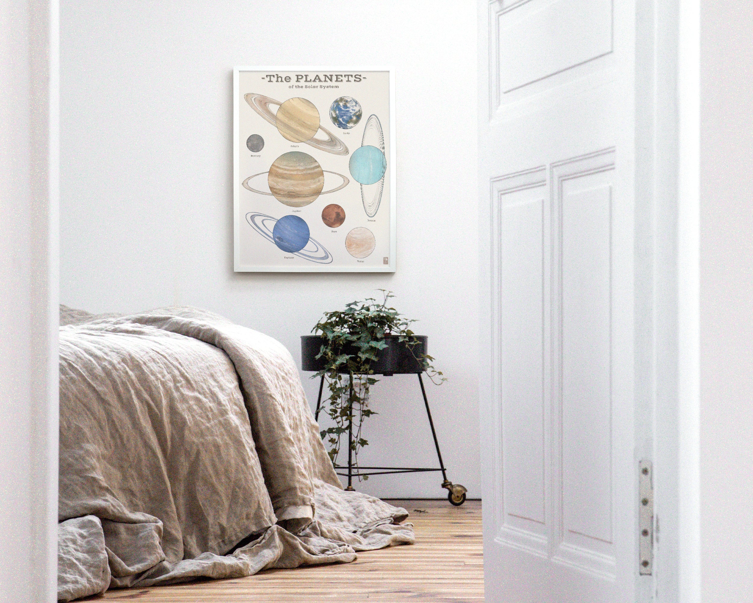 "The Planets" by Catherine Hébert - Solar System Planet Chart Fine Art Print – Living Room, Kids Room Decor – Gift for Boy or Girl