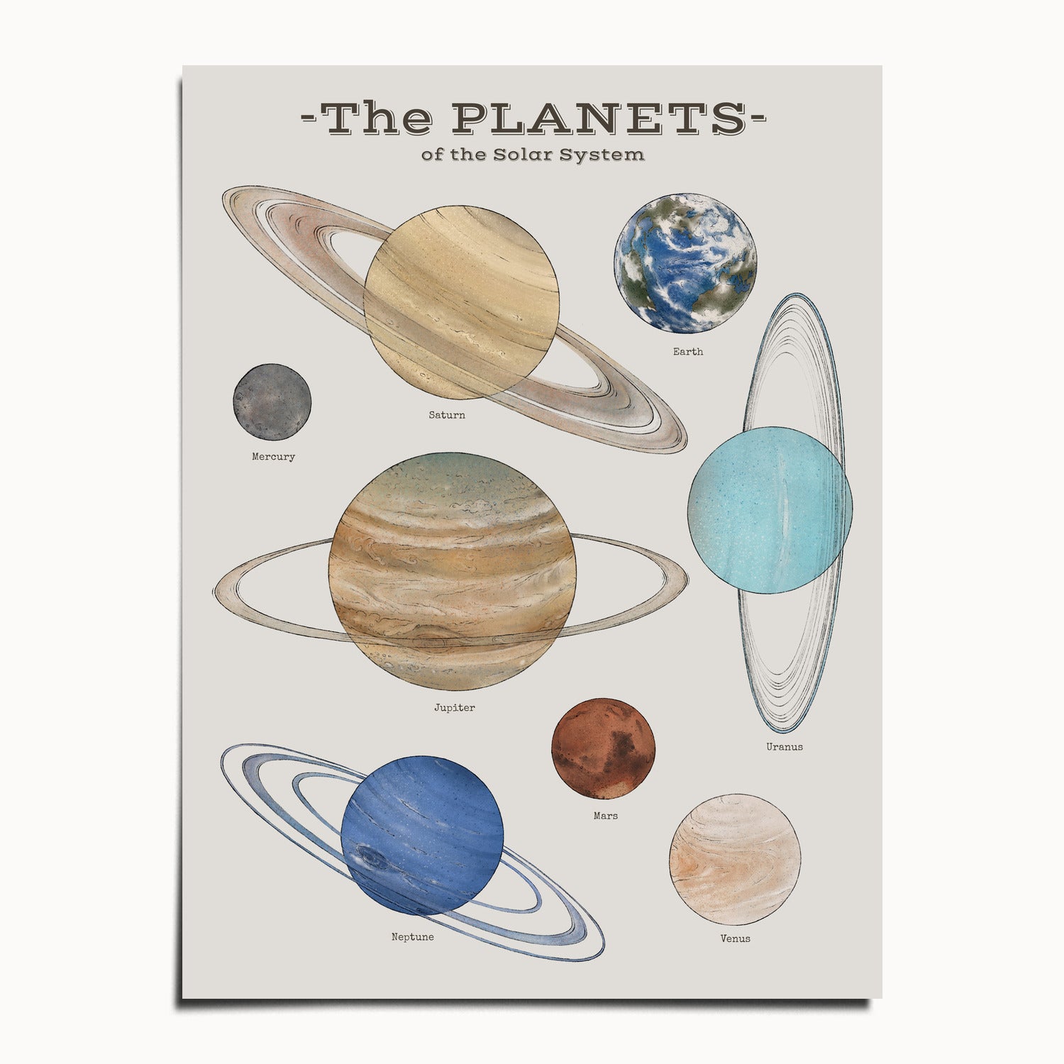 "The Planets" by Catherine Hébert - Solar System Planet Chart Fine Art Print - 12"x16" size