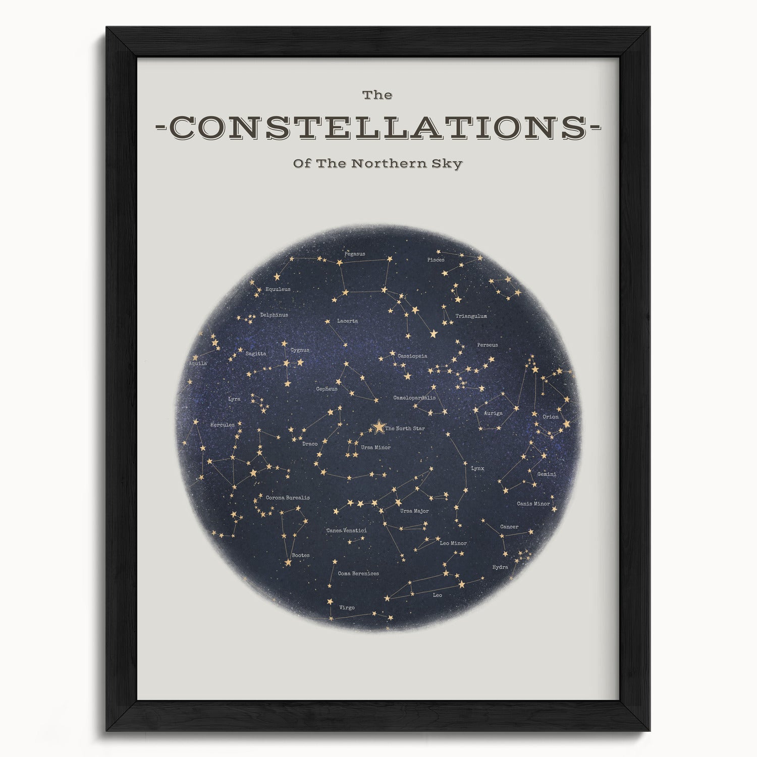 "The Constellations of the Northern Hemisphere" by Catherine Hébert - Astronomy Star Chart Fine Art Print - 12"x16" size