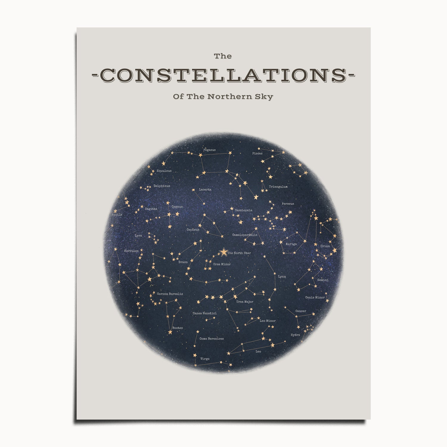 "The Constellations of the Northern Hemisphere" by Catherine Hébert - Astronomy Star Chart Fine Art Print - 12"x16" size
