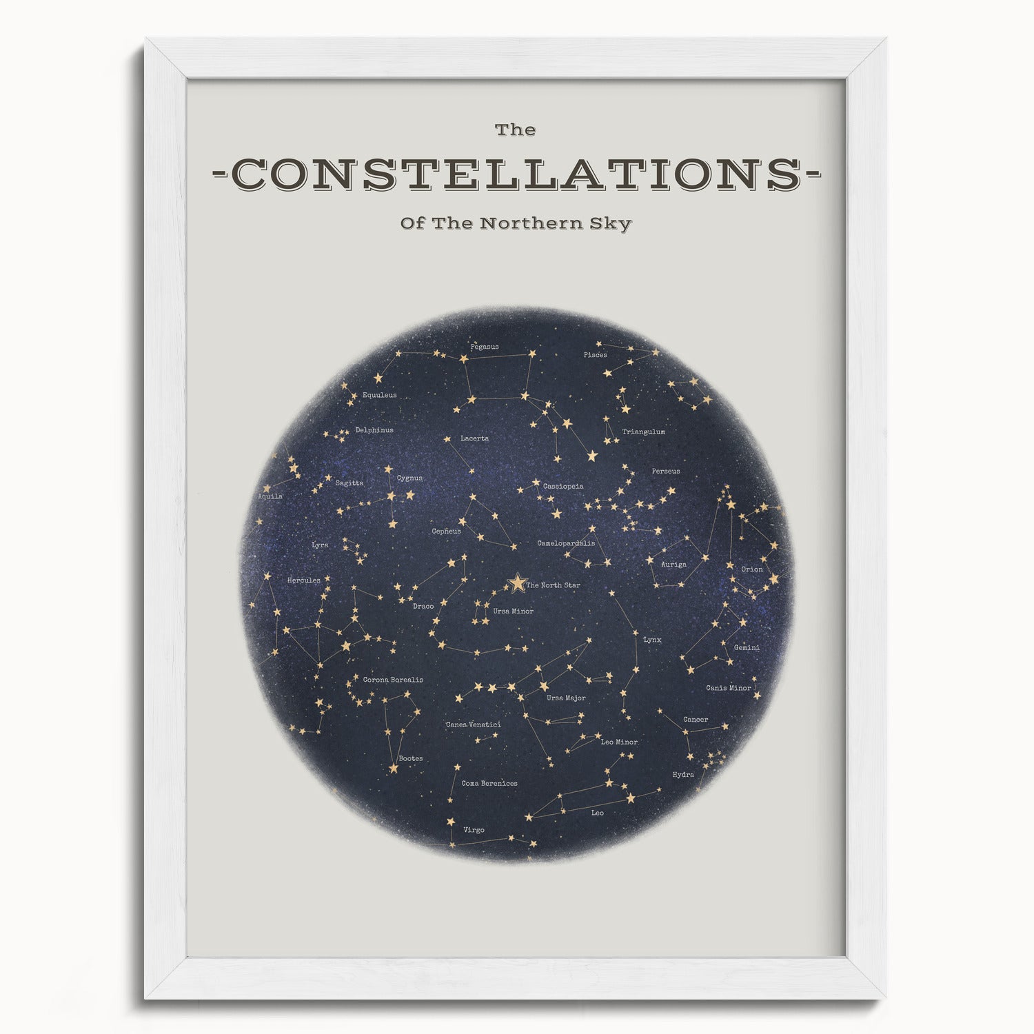 "The Constellations of the Northern Hemisphere" by Catherine Hébert - Astronomy Star Chart Fine Art Print - 12"x16" size