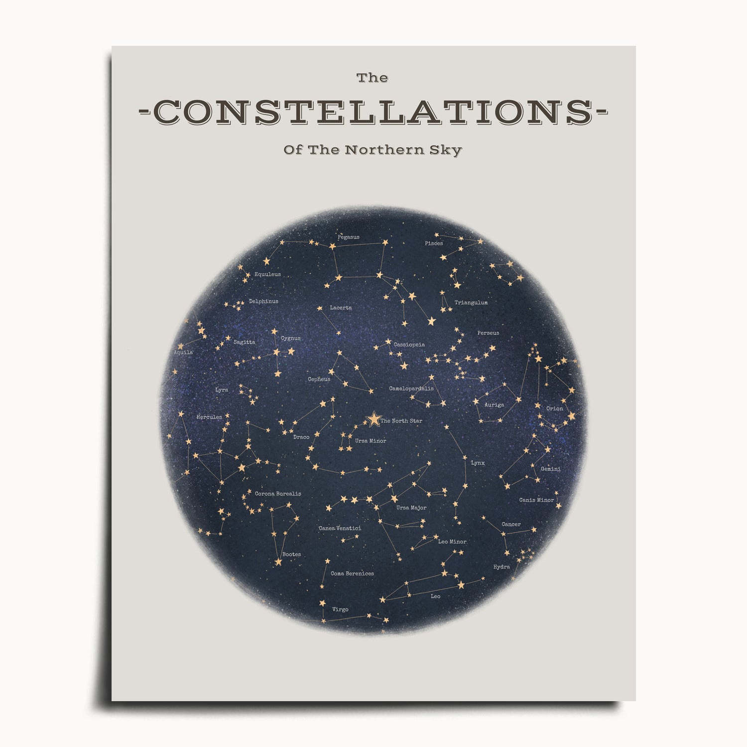 "The Constellations of the Northern Hemisphere" by Catherine Hébert - Astronomy Star Chart Fine Art Print - 16"x20" size