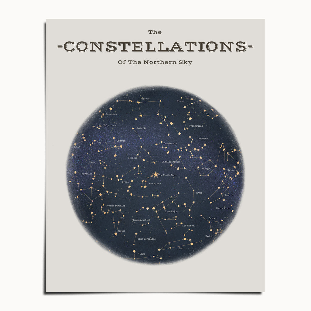 "The Constellations of the Northern Hemisphere" by Catherine Hébert - Northern Hemisphere Star Chart Art Print - 8"x10" size