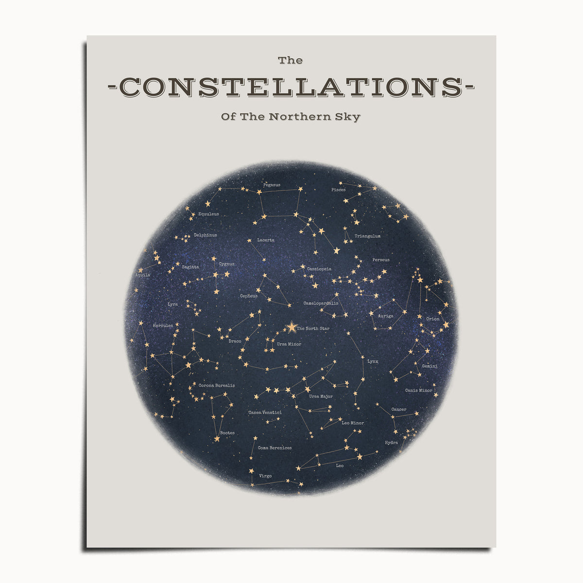"The Constellations of the Northern Hemisphere" by Catherine Hébert - Northern Hemisphere Star Chart Art Print - 8"x10" size