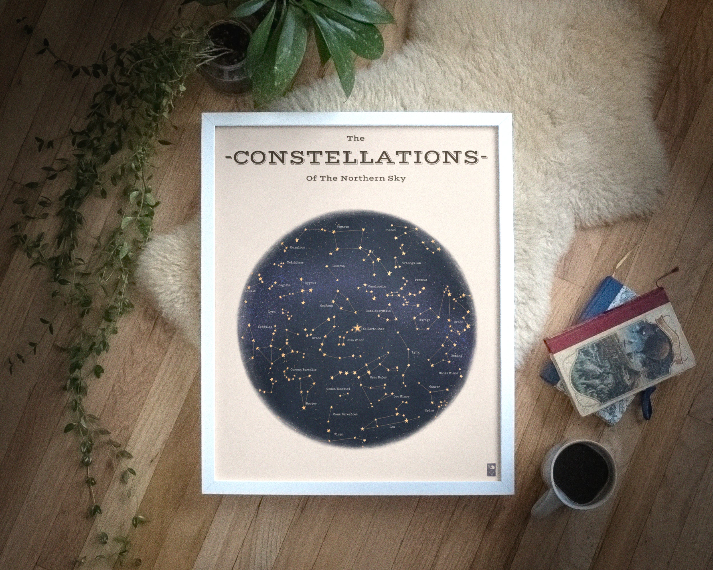 "The Constellations of the Northern Hemisphere" by Catherine Hébert - Astronomy Star Chart Fine Art Print – Kids Room, Living Room Decor – Gift for Boy or Girl