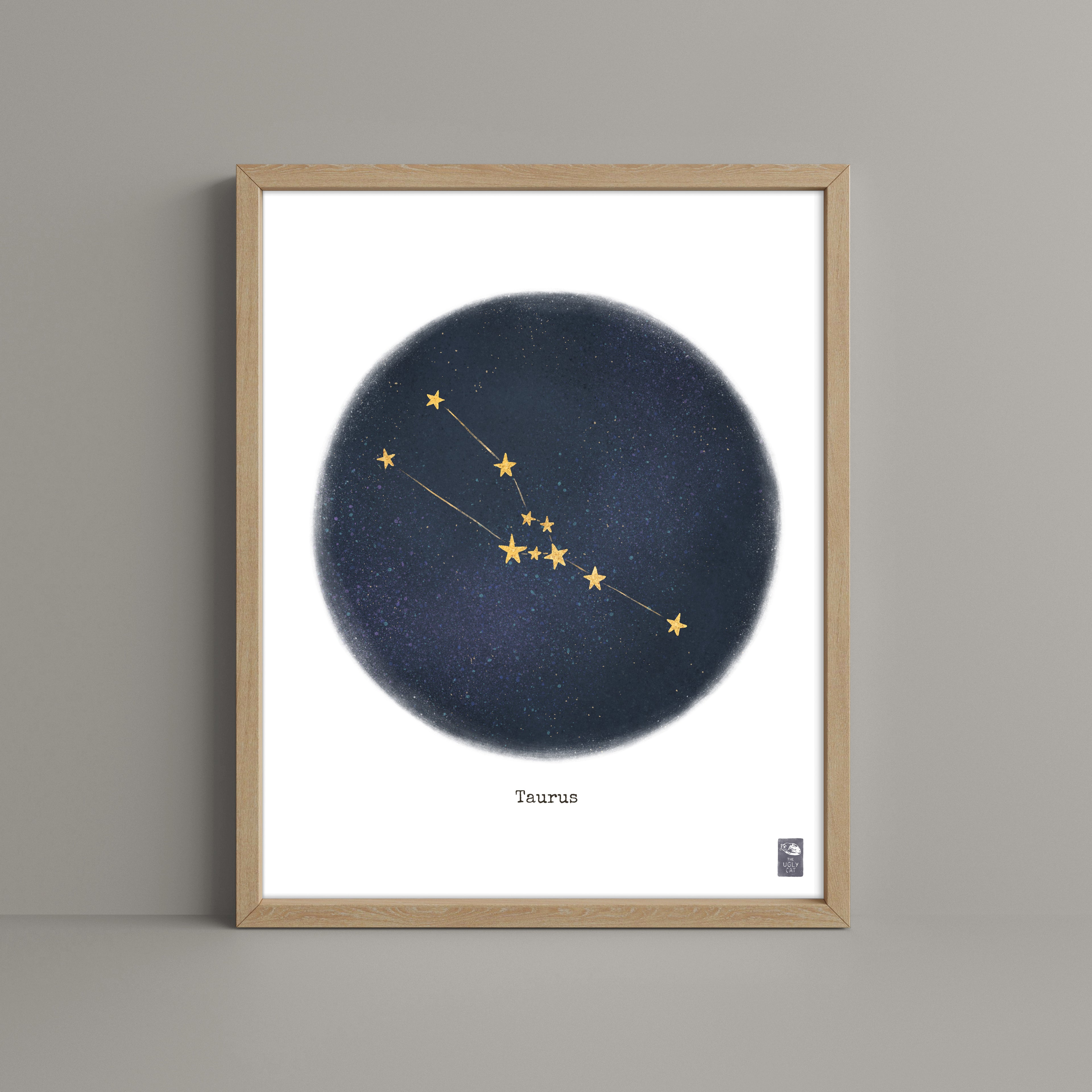 "Taurus ♉" by Catherine Hébert - Taurus Zodiac Constellation Fine Art Print – Living Room, Kids Room Decor – Gift for Boy or Girl