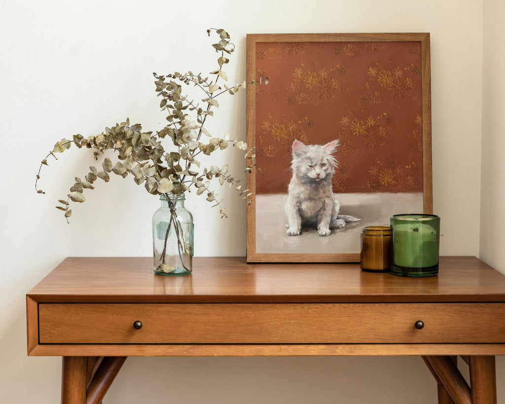 "One Eye Pete" by Catherine Hébert - One Eye Pete - White Kitten With One Eye Art Print