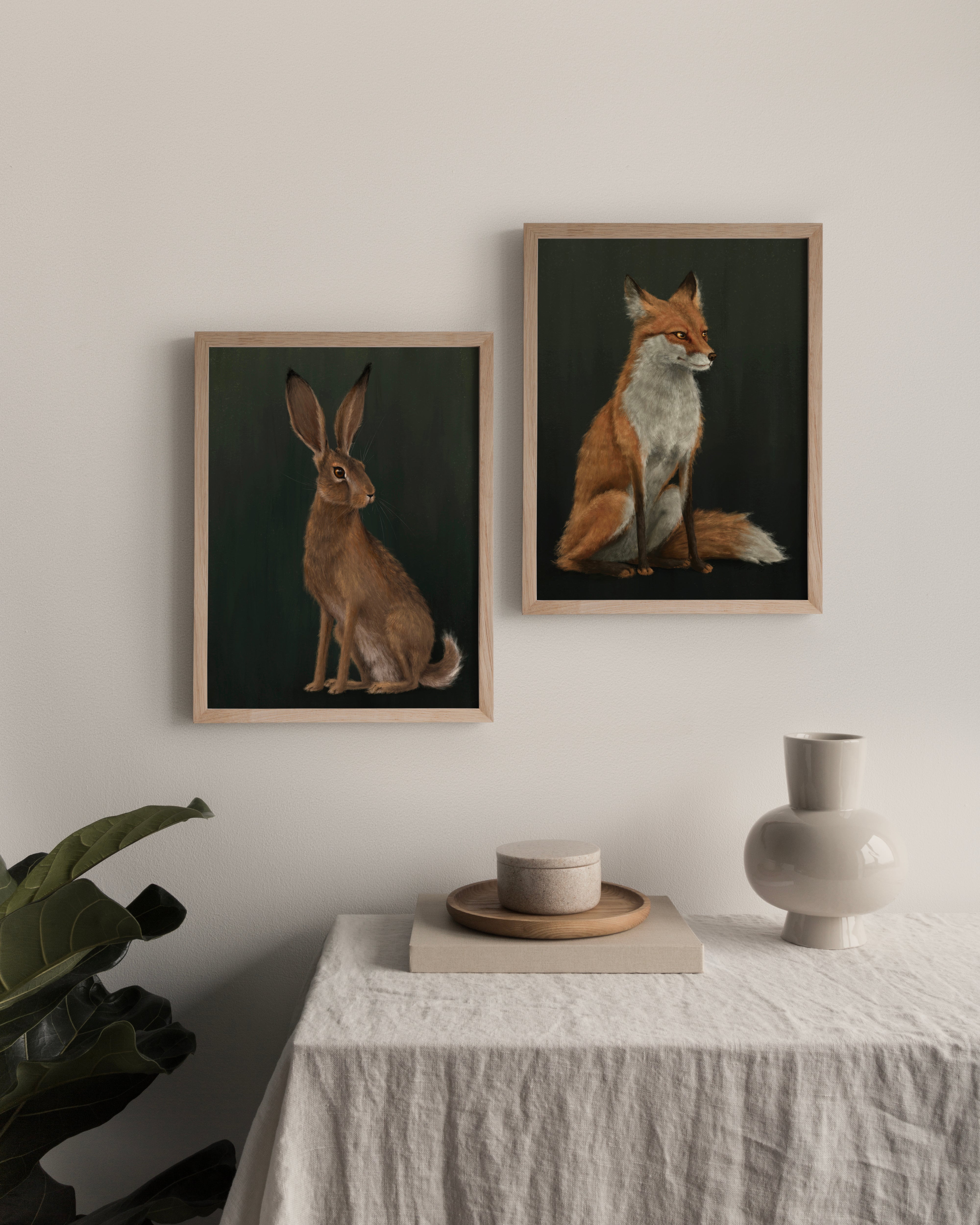 Woodland Hare & Fox Art Print Set – The Ugly Cat Studio – Artwork