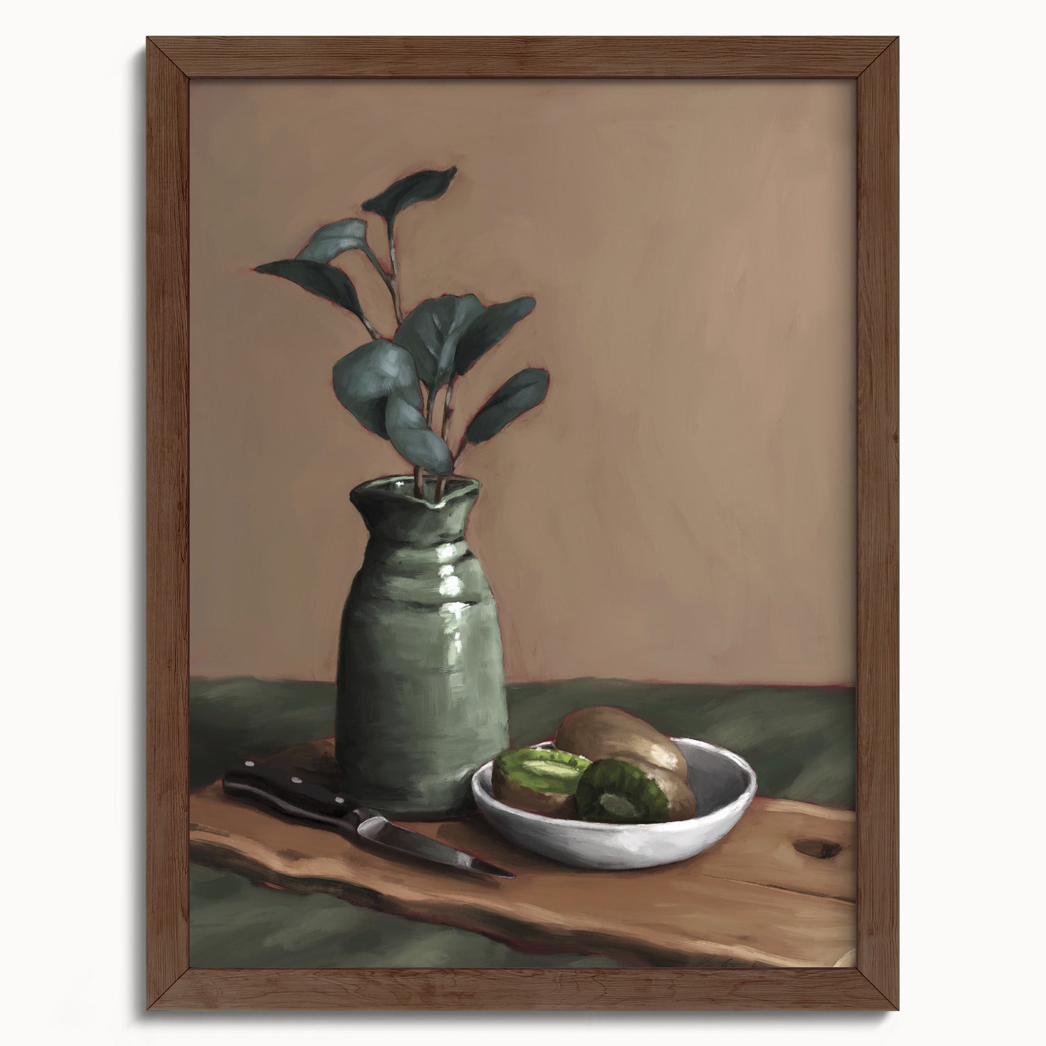 "Eucalyptus and Kiwi" by Catherine Hébert - Eucalyptus and Kiwi Still Life Fine Art Print - 12"x16" size
