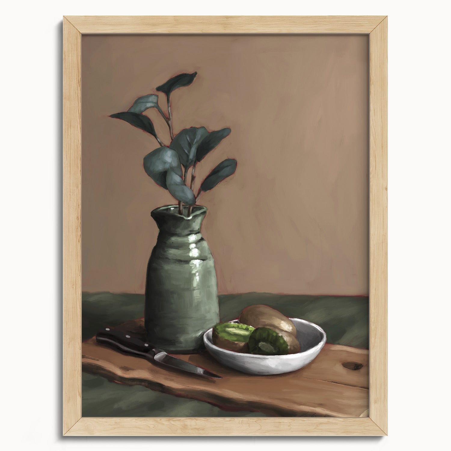 "Eucalyptus and Kiwi" by Catherine Hébert - Eucalyptus and Kiwi Still Life Fine Art Print - 12"x16" size